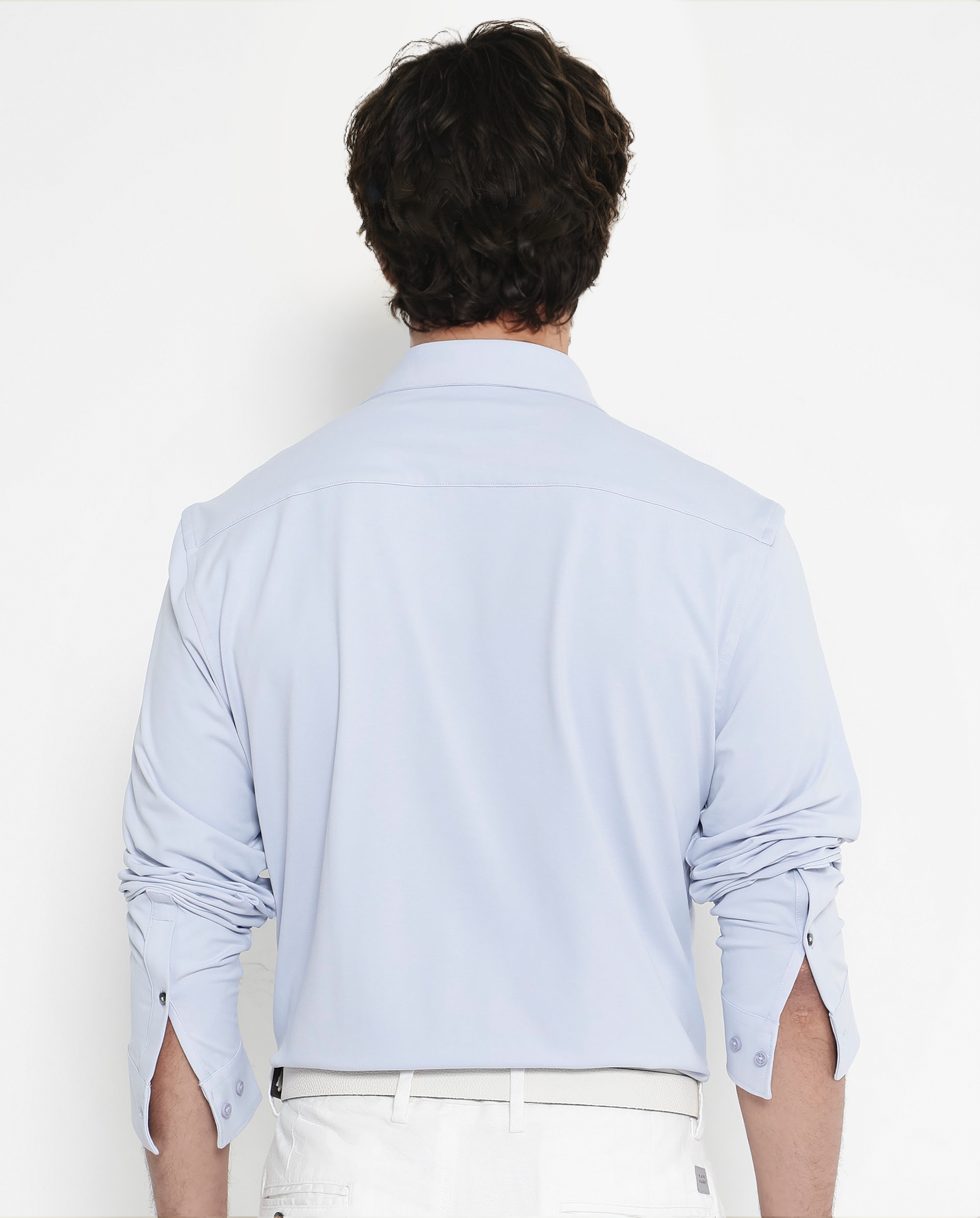 Rare Rabbit Men's Flyknit Pastel Blue Cotton Polyester Fabric Full Sleeves Knitted Solid Shirt