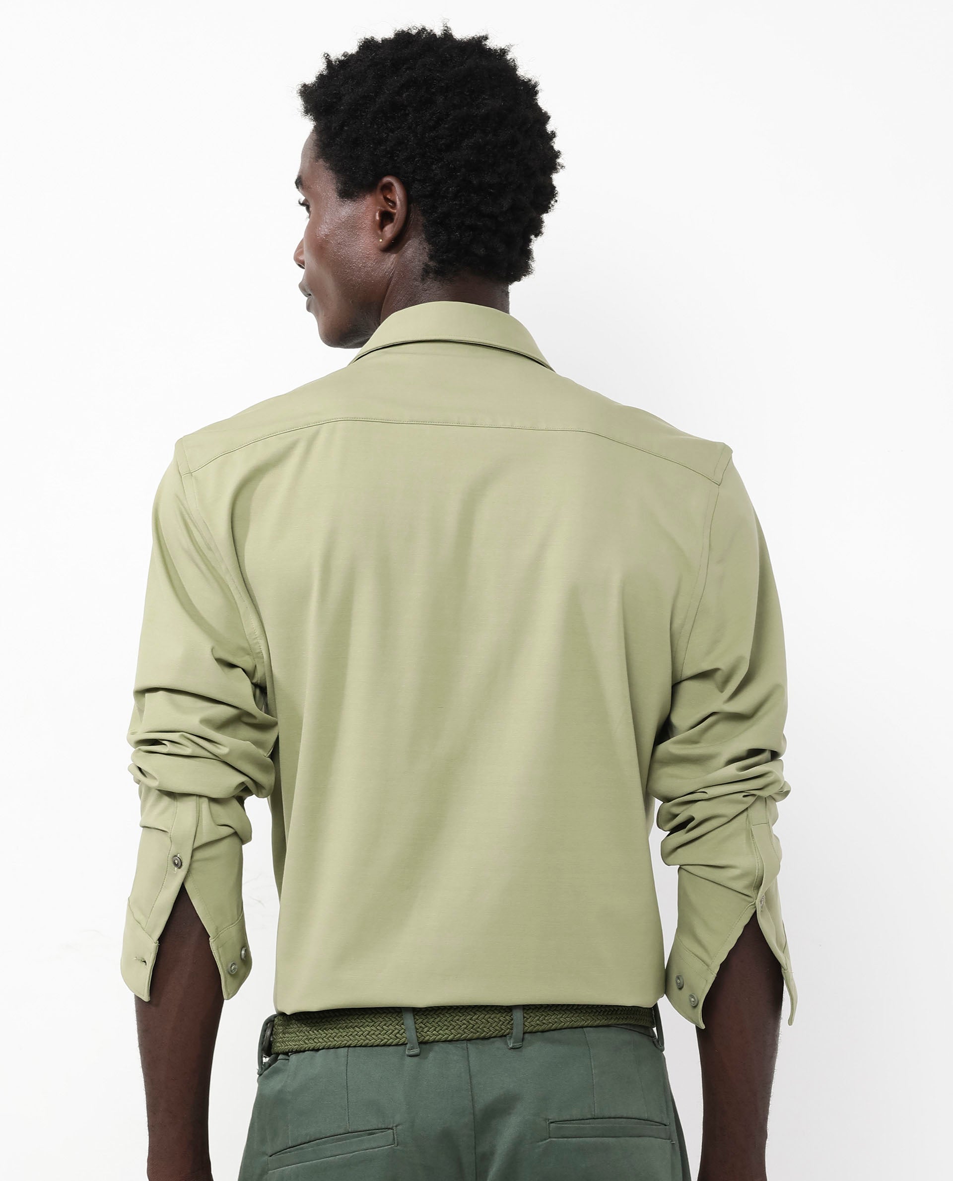 Rare Rabbit Men's Flyknit Pastel Green Cotton Polyester Fabric Full Sleeves Knitted Solid Shirt