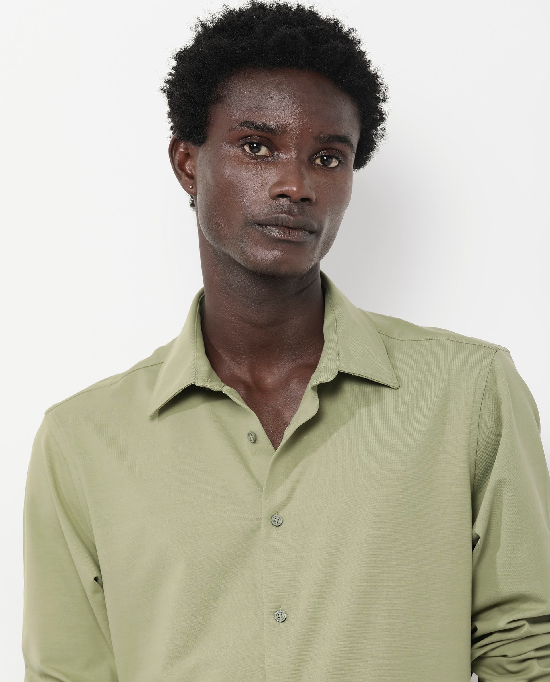 Rare Rabbit Men's Flyknit Pastel Green Cotton Polyester Fabric Full Sleeves Knitted Solid Shirt