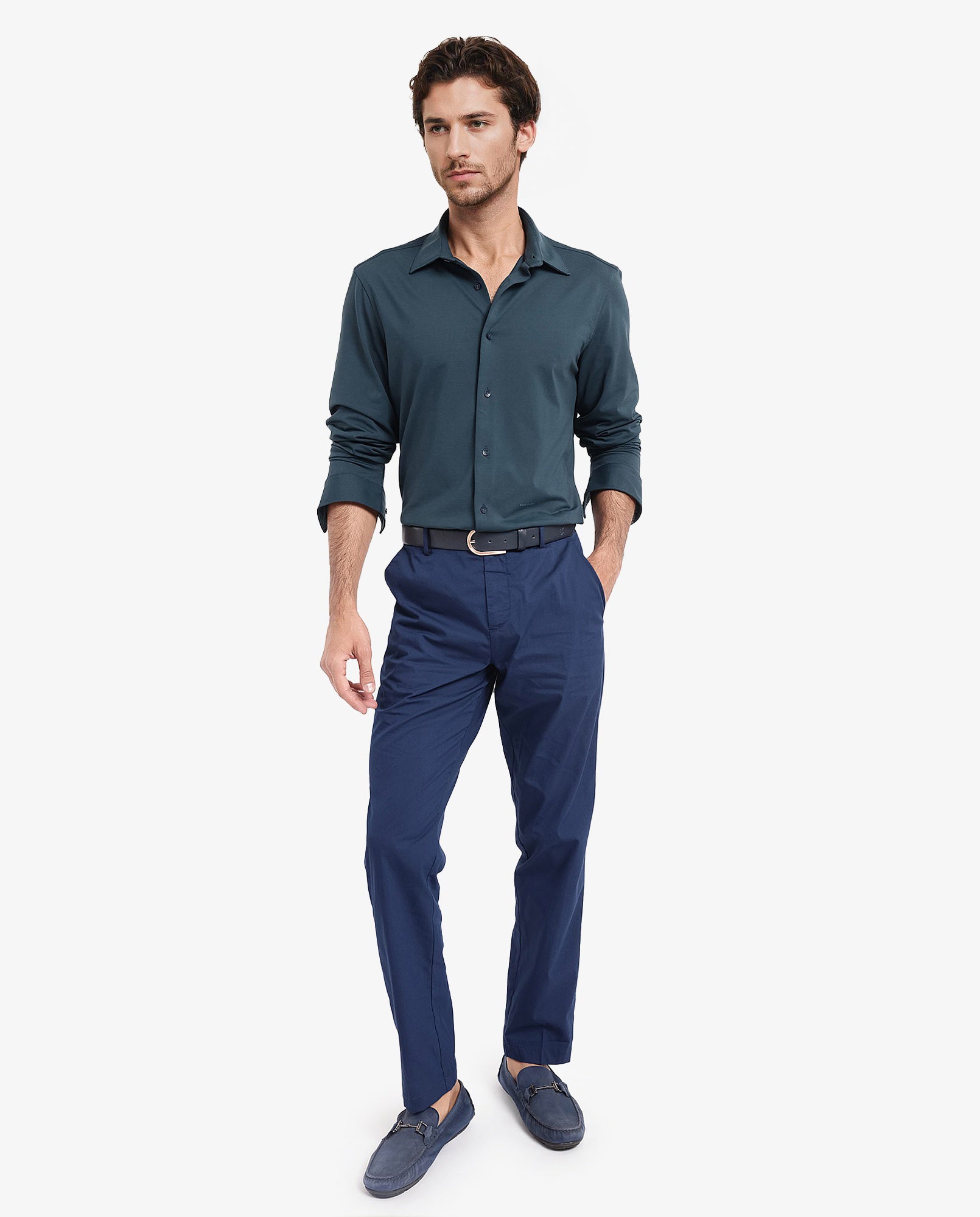 Rare Rabbit Men's Flyknit Teal Cotton Polyester Fabric Full Sleeves Knitted Solid Shirt