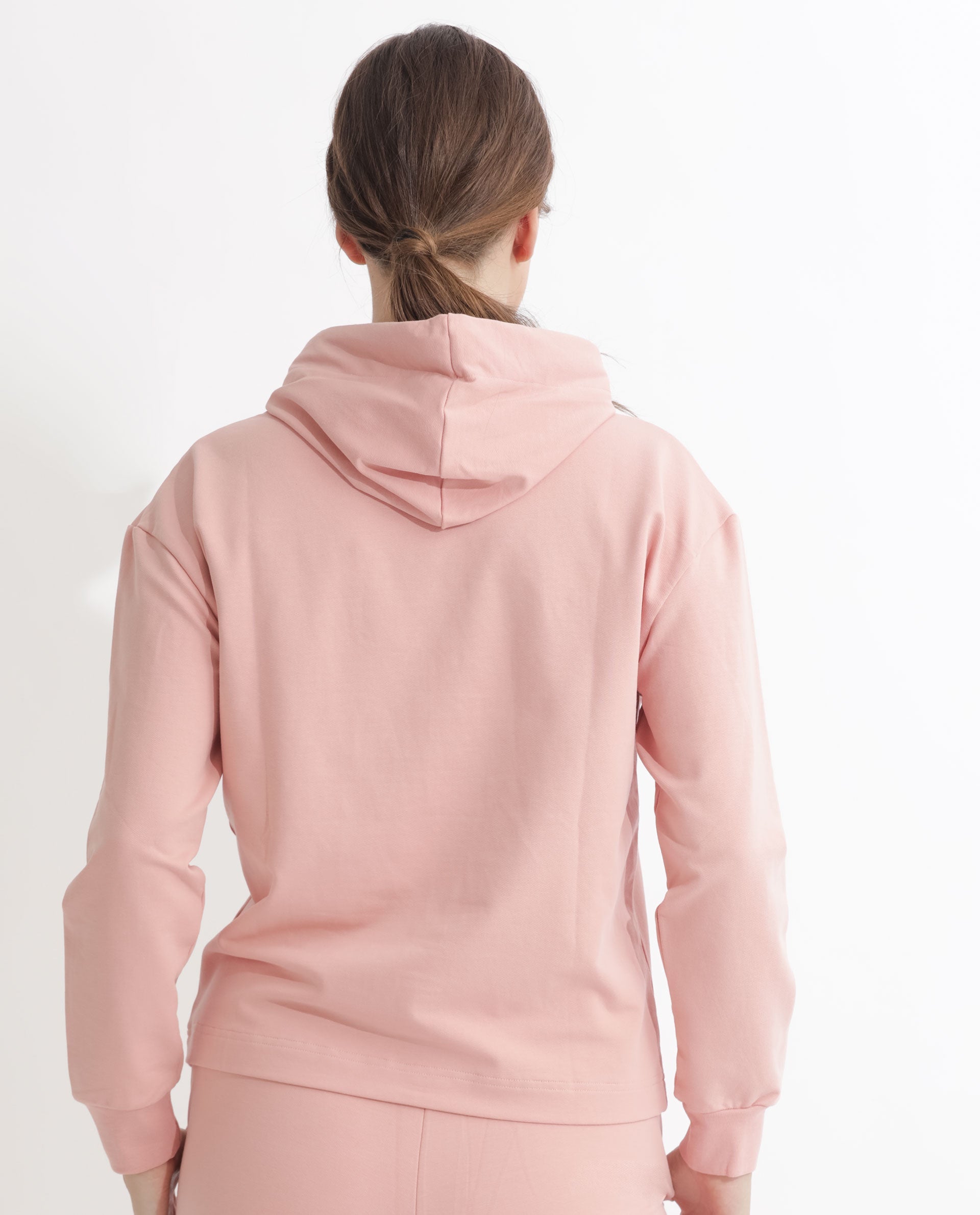 Rareism Women Flynn Light Orange Cotton Lycra Fabric Regular Fit Full Sleeves Solid Hooded Sweatshirt