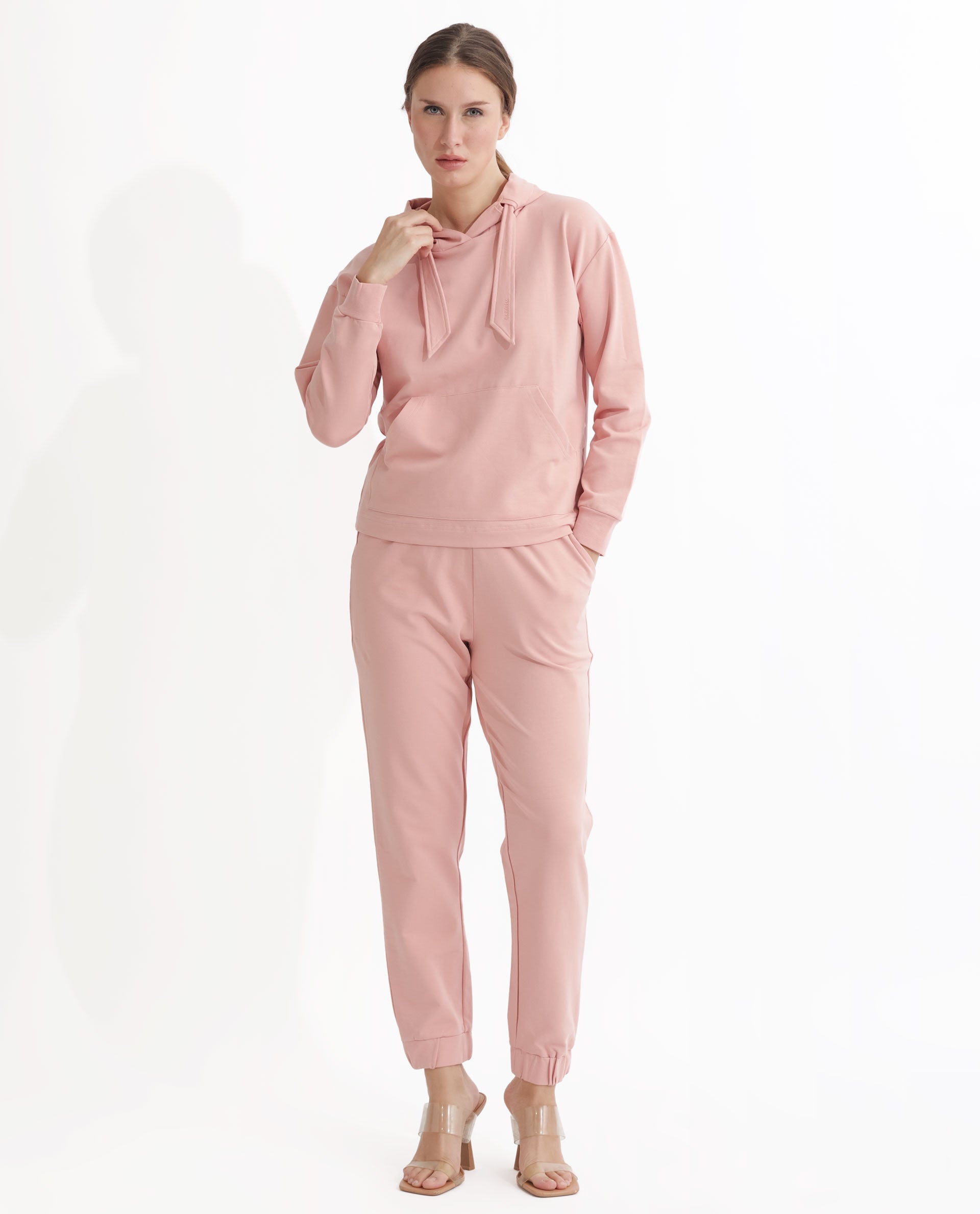 Rareism Women Flynn Light Orange Cotton Lycra Fabric Regular Fit Full Sleeves Solid Hooded Sweatshirt