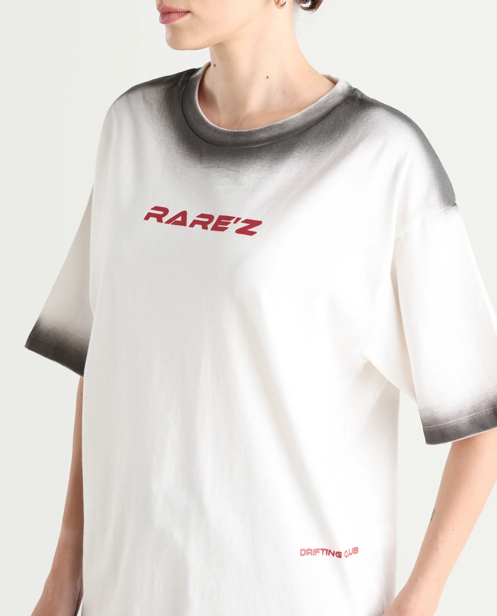 Rareism Women's Foakoe Off White Cotton Graphic Print Oversized T-Shirt