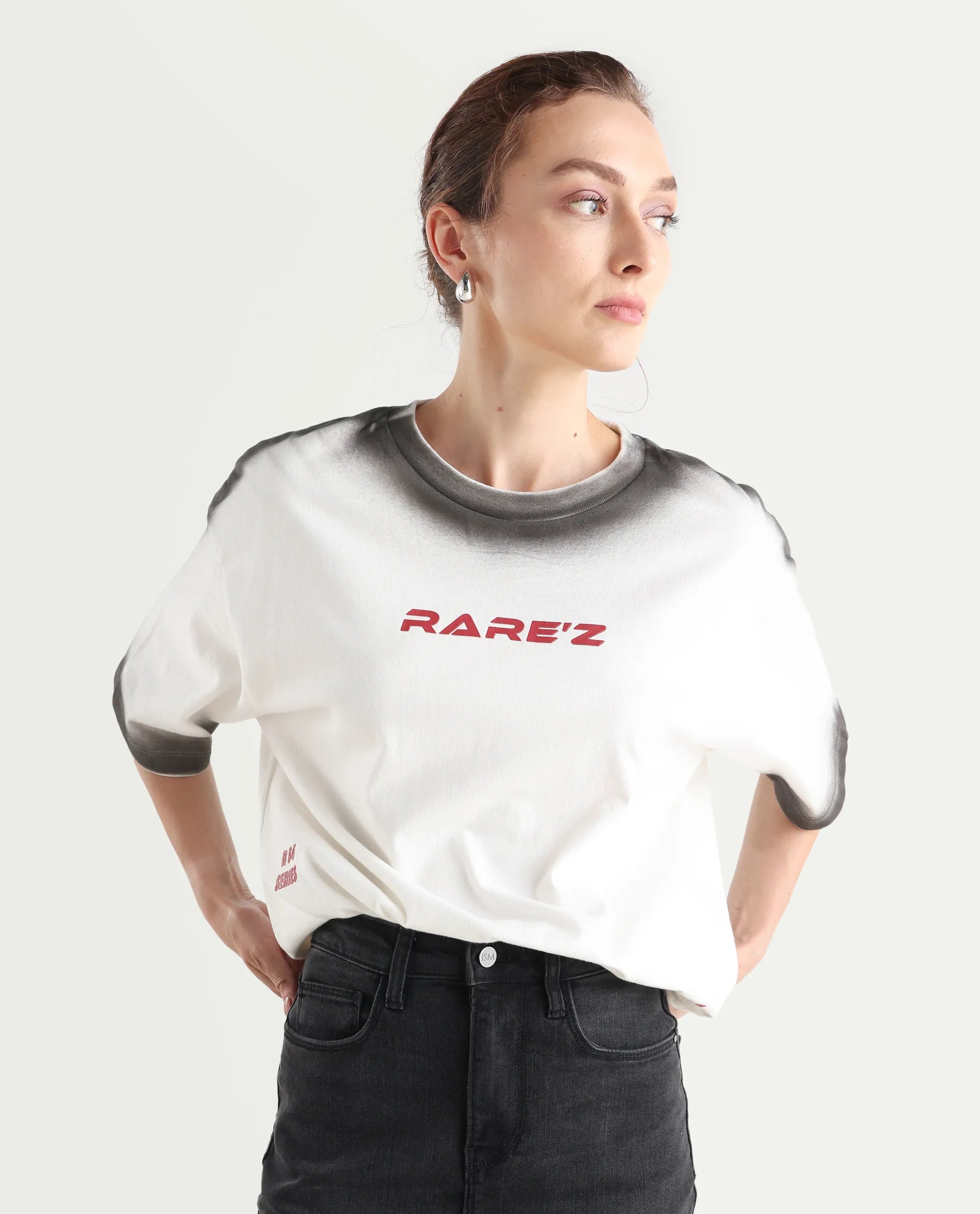 Rareism Women's Foakoe Off White Cotton Graphic Print Oversized T-Shirt