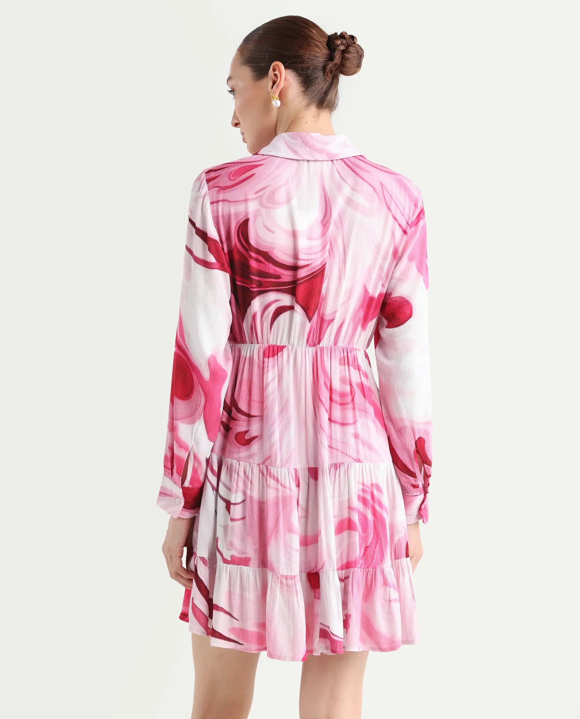 Rareism Women's Foggia Multi Rayon Spread Collar Floral Print Mini Fit And Flare Dress