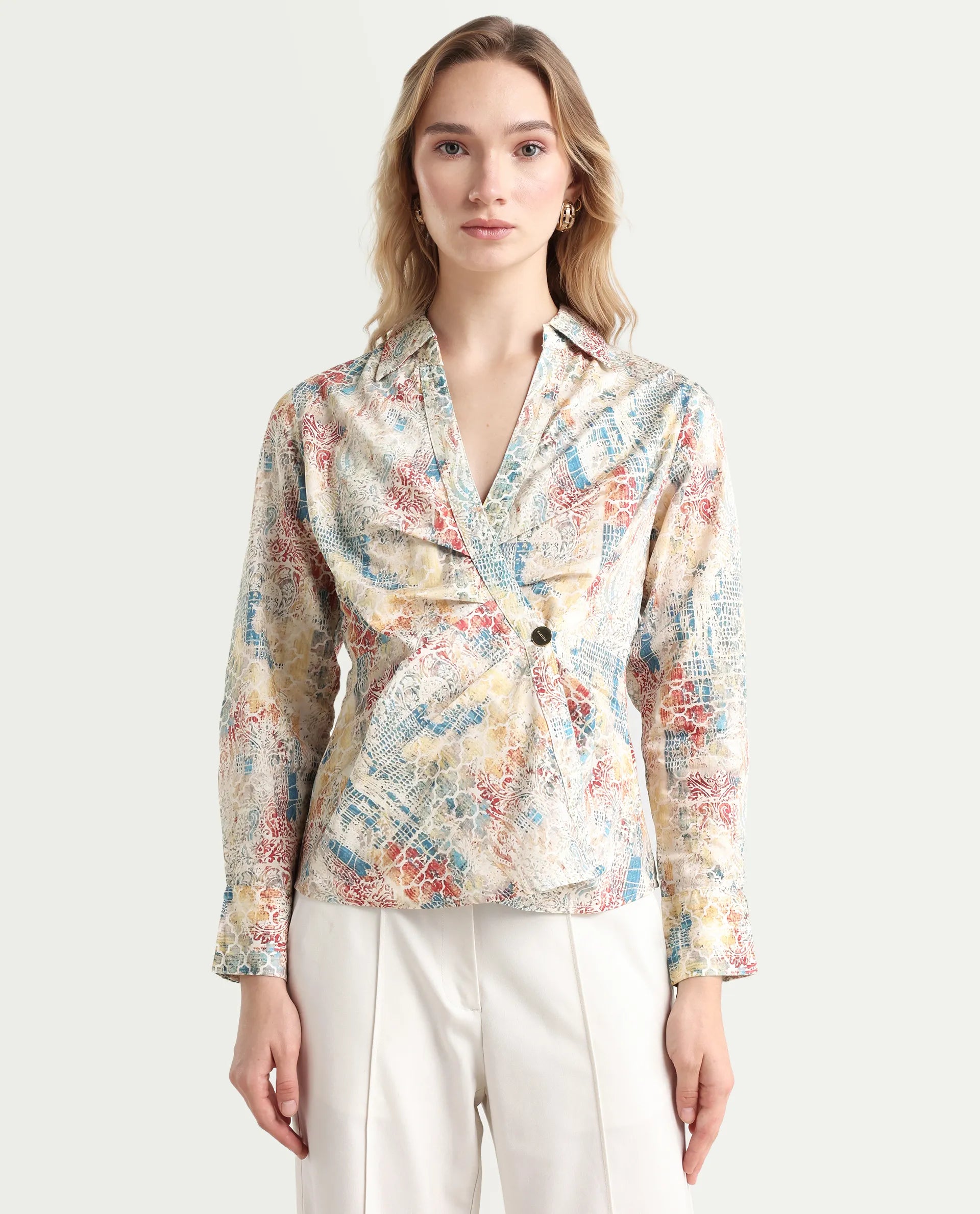 Rareism Women's Foggia Multi Rayon Spread Collar Floral Print Mini Fit And Flare Dress