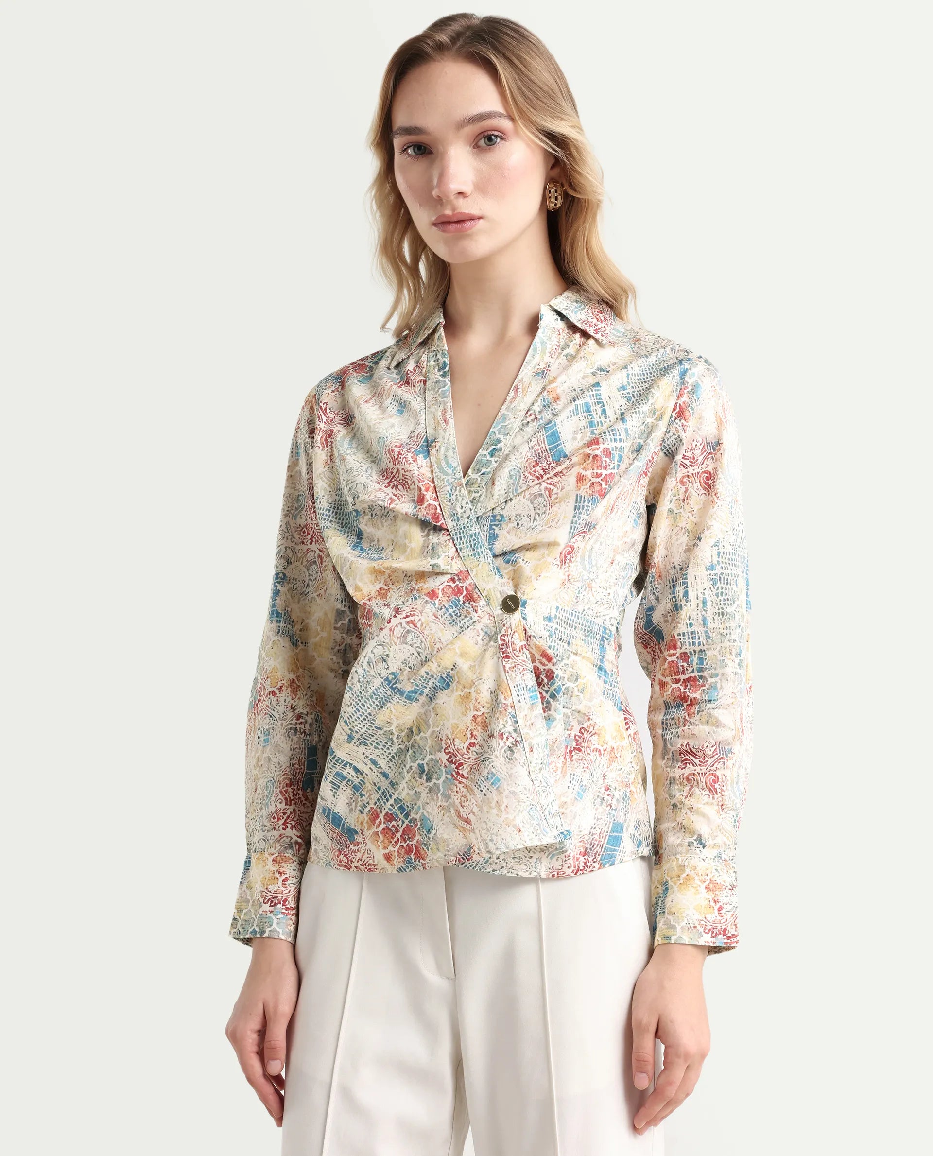 Rareism Women's Foggia Multi Rayon Spread Collar Floral Print Mini Fit And Flare Dress