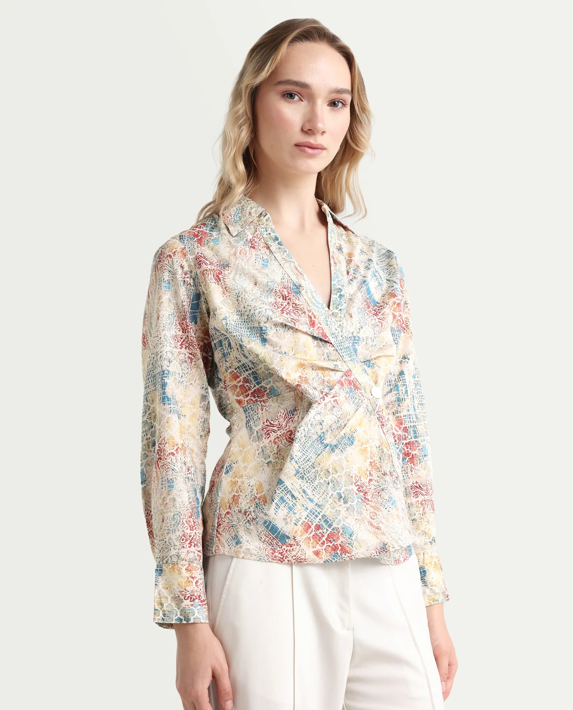 Rareism Women's Foggia Multi Rayon Spread Collar Floral Print Mini Fit And Flare Dress