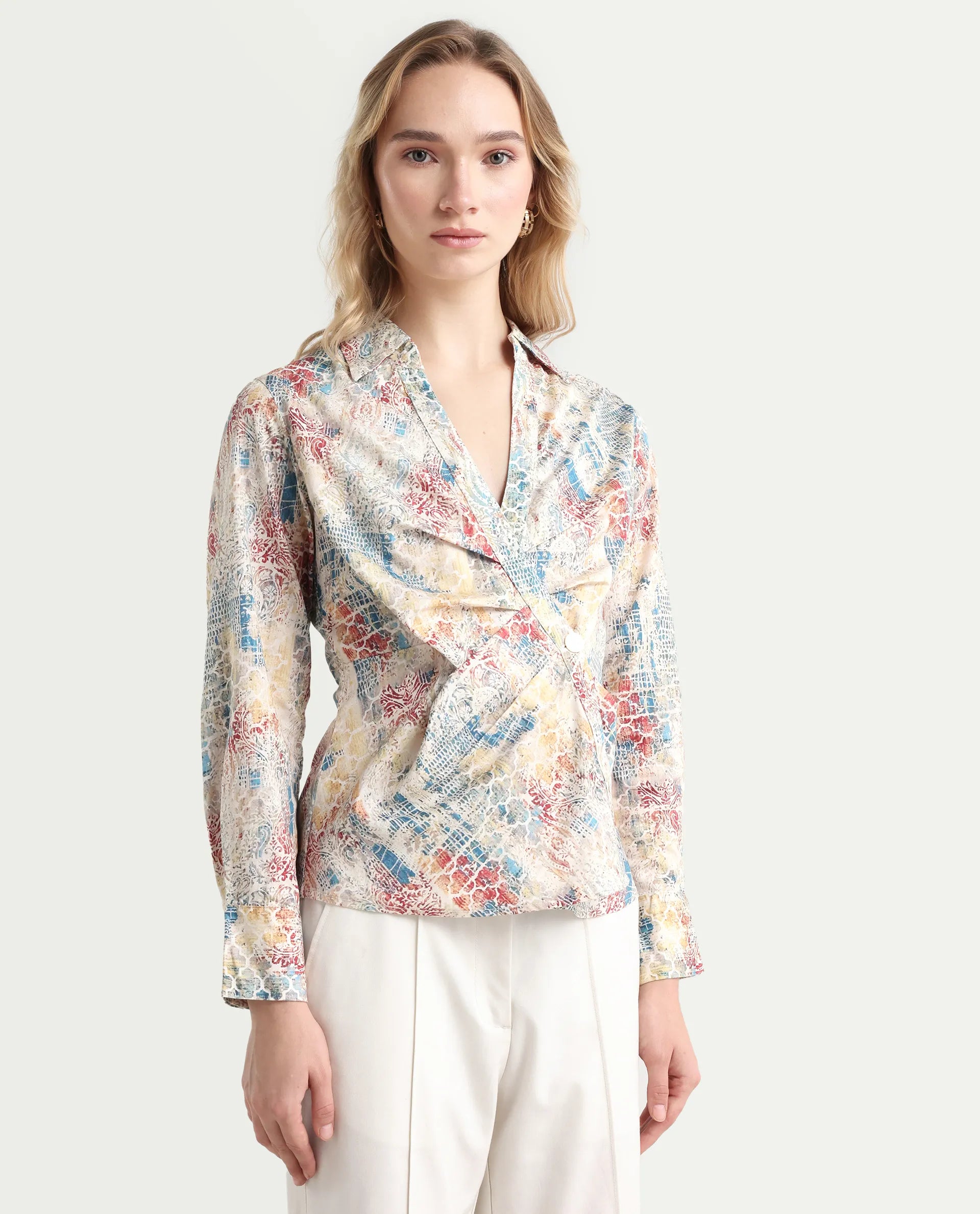 Rareism Women's Foggia Multi Rayon Spread Collar Floral Print Mini Fit And Flare Dress