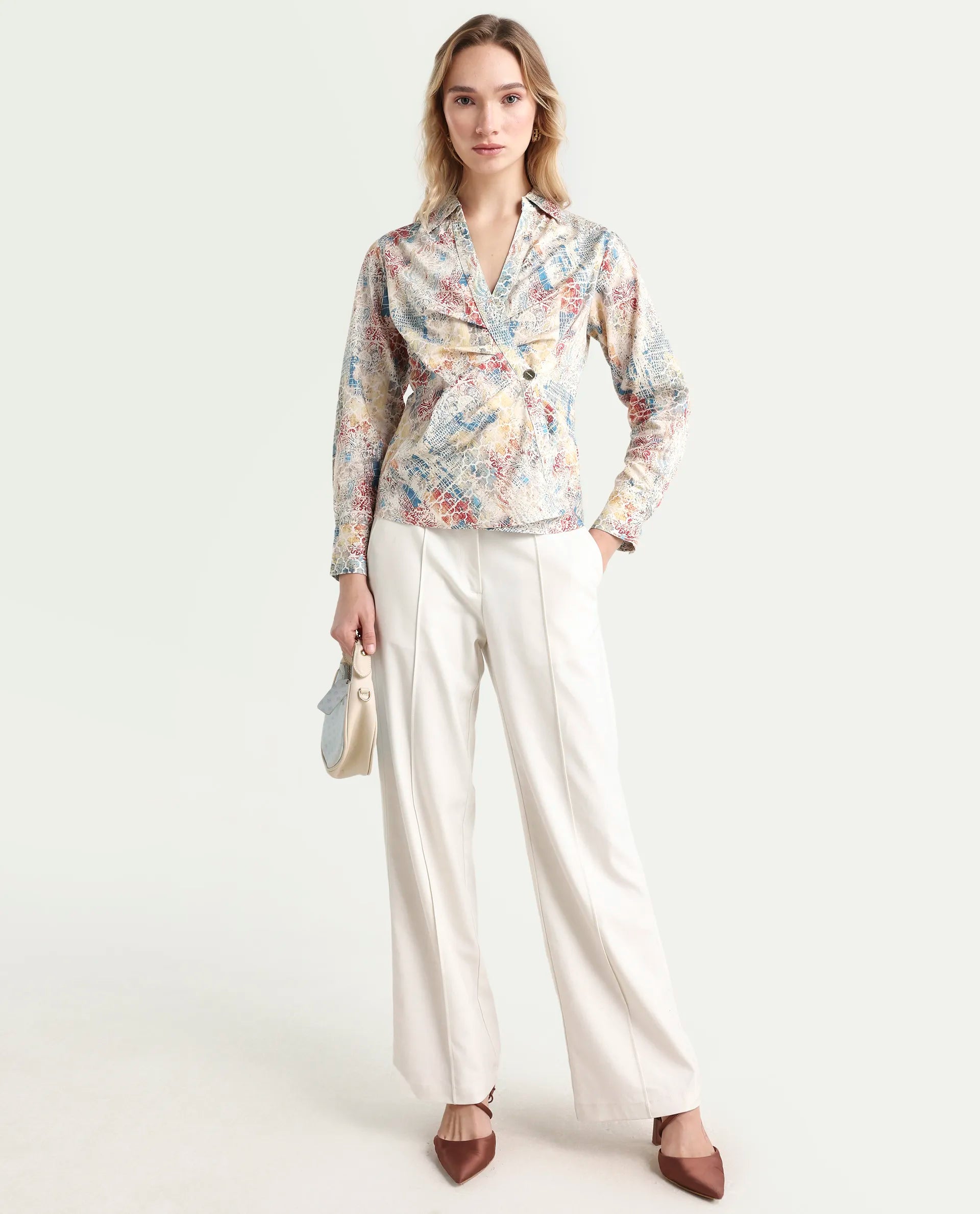 Rareism Women's Foggia Multi Rayon Spread Collar Floral Print Mini Fit And Flare Dress