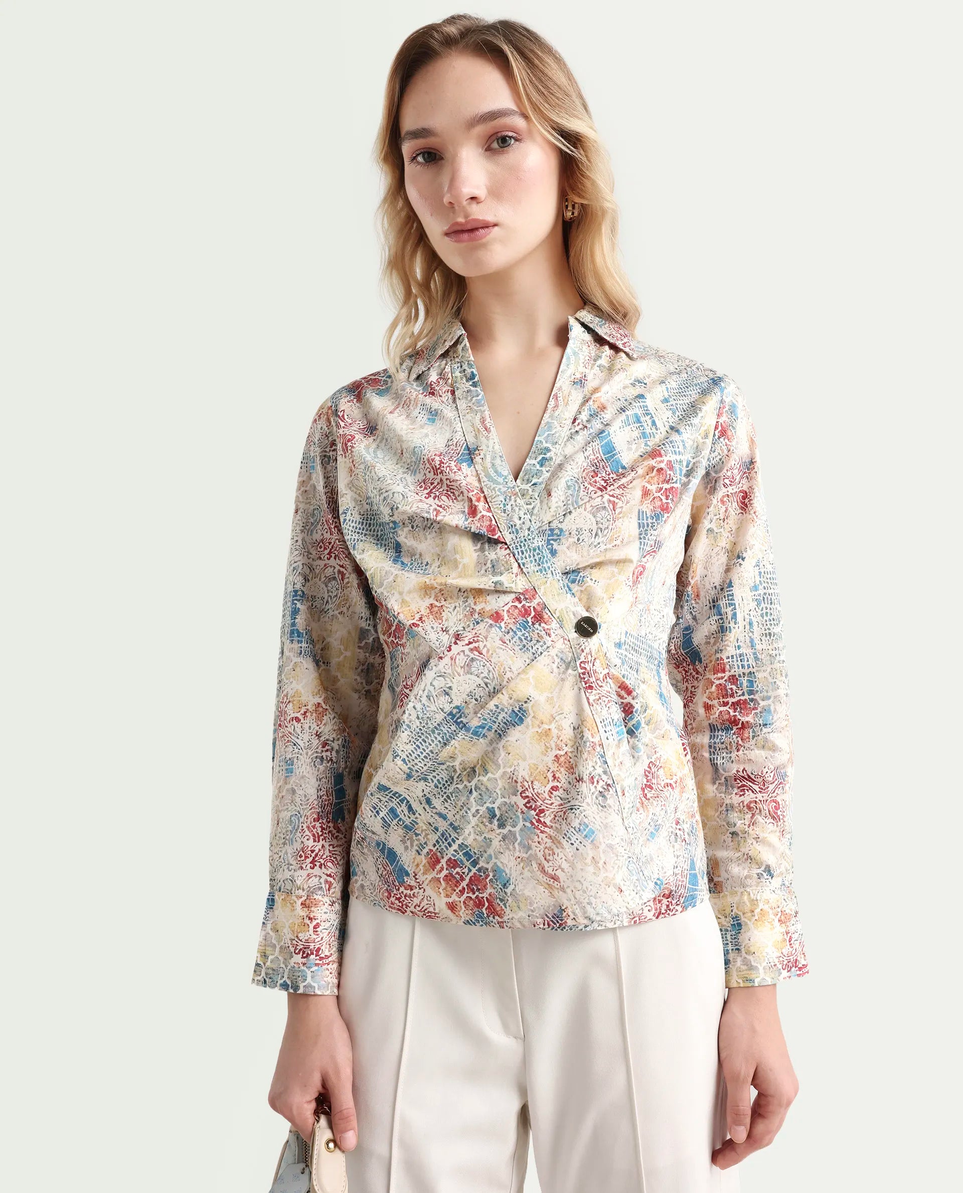 Rareism Women's Foggia Multi Rayon Spread Collar Floral Print Mini Fit And Flare Dress