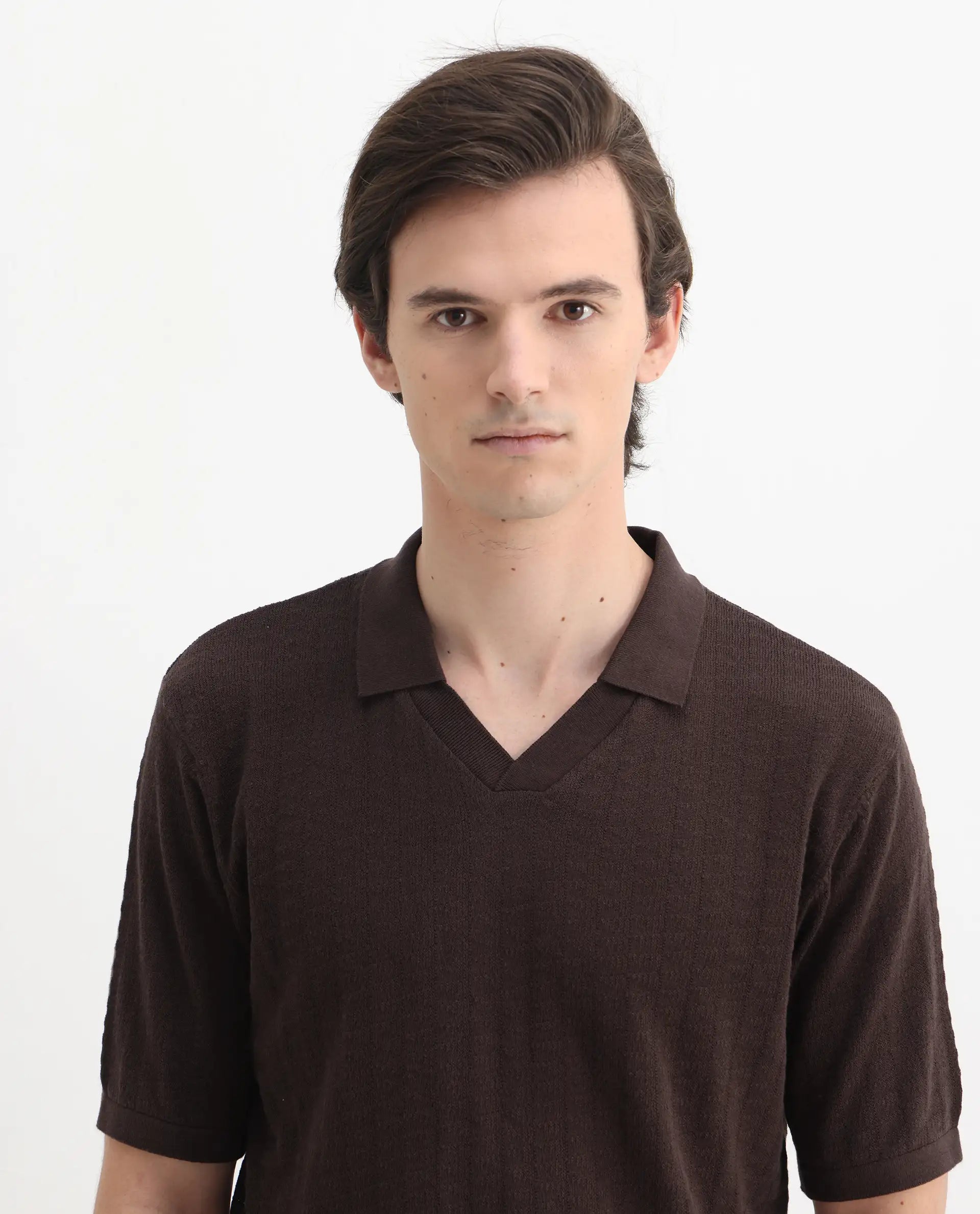 Rare Rabbit Men's Foix Brown Cotton Plain Regular Fit Half Sleeve Polo
