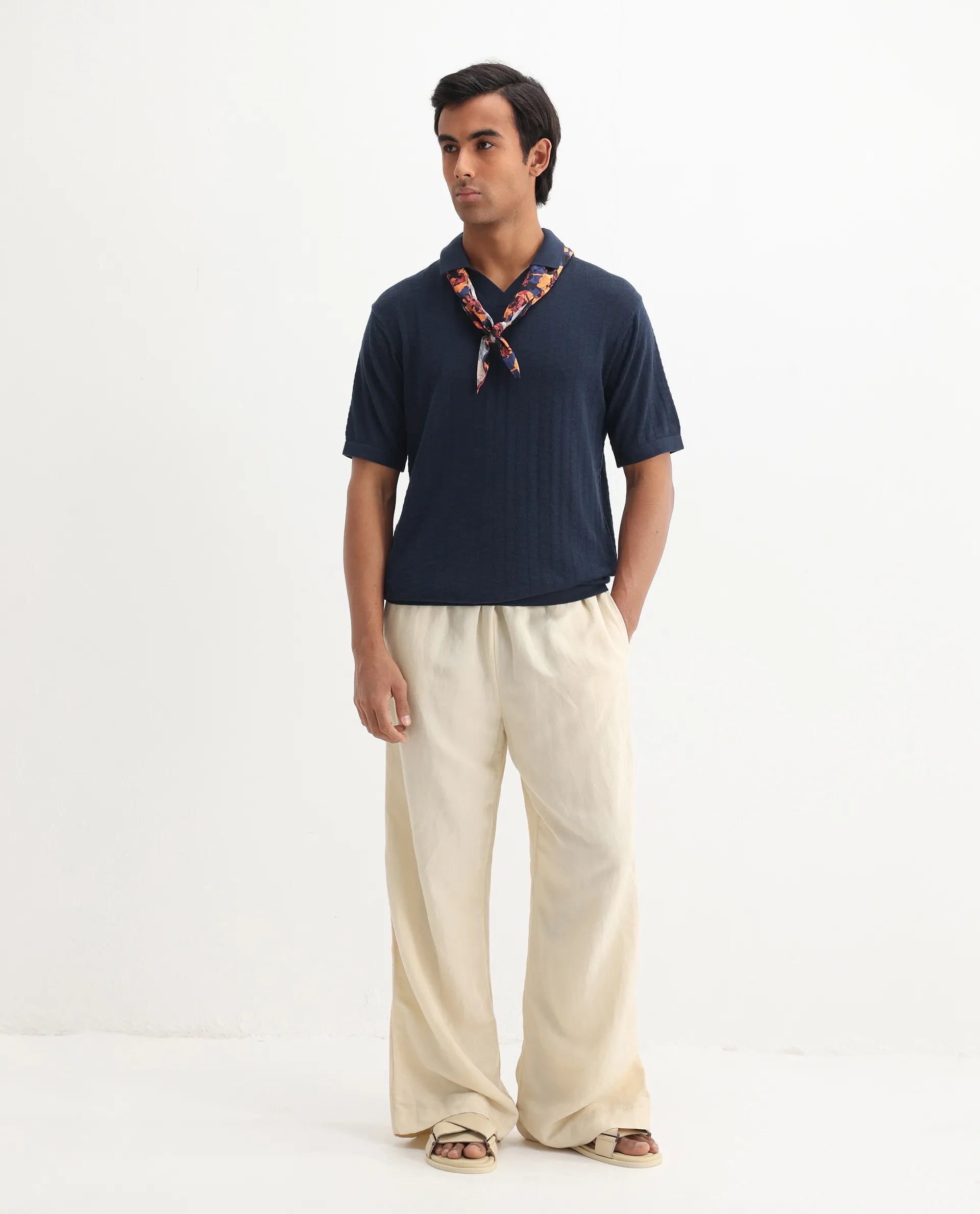 Rare Rabbit Men's Foix Dark Navy Cotton Plain Regular Fit Half Sleeve Polo