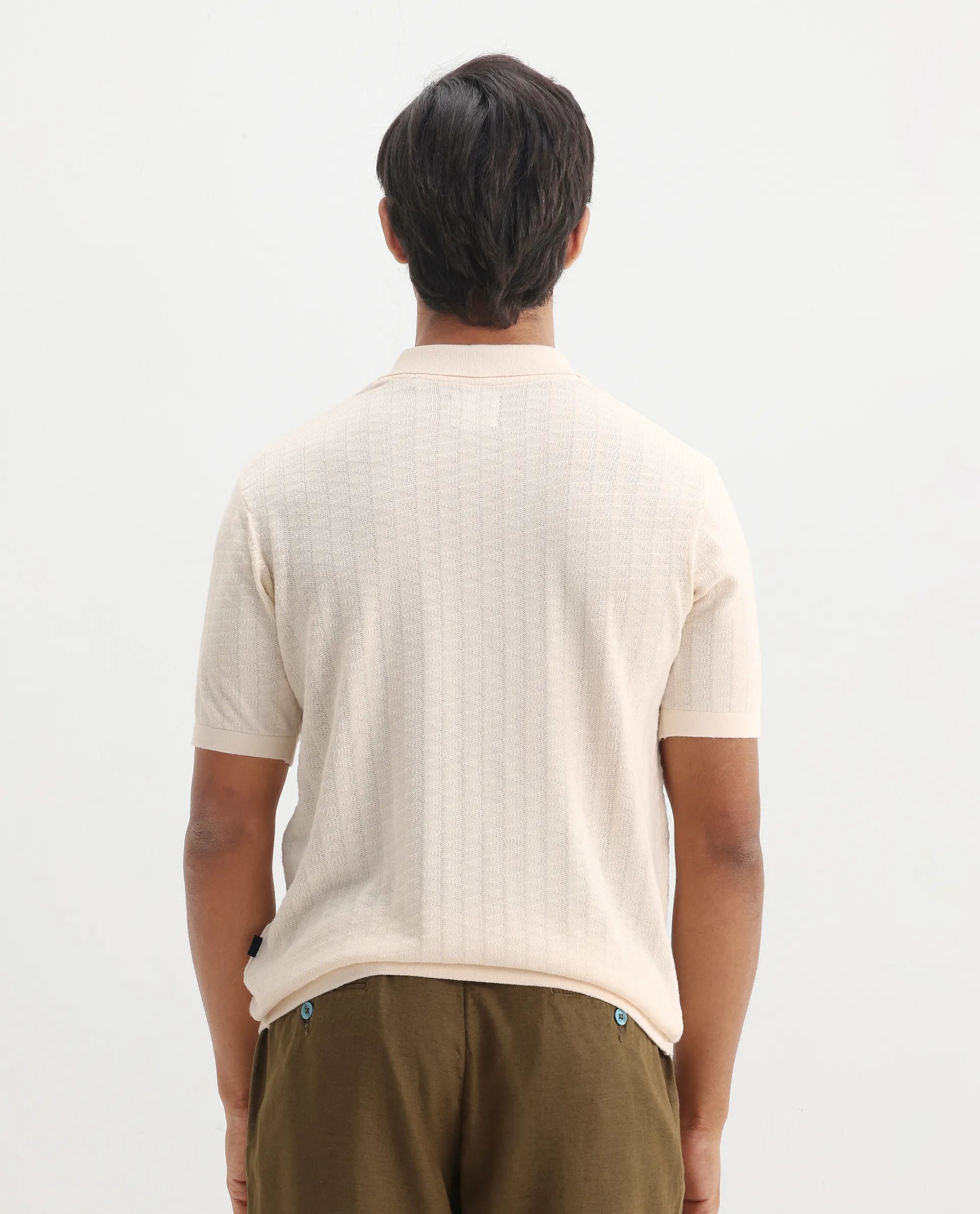 Rare Rabbit Men's Foix Off White Cotton Plain Regular Fit Half Sleeve Polo