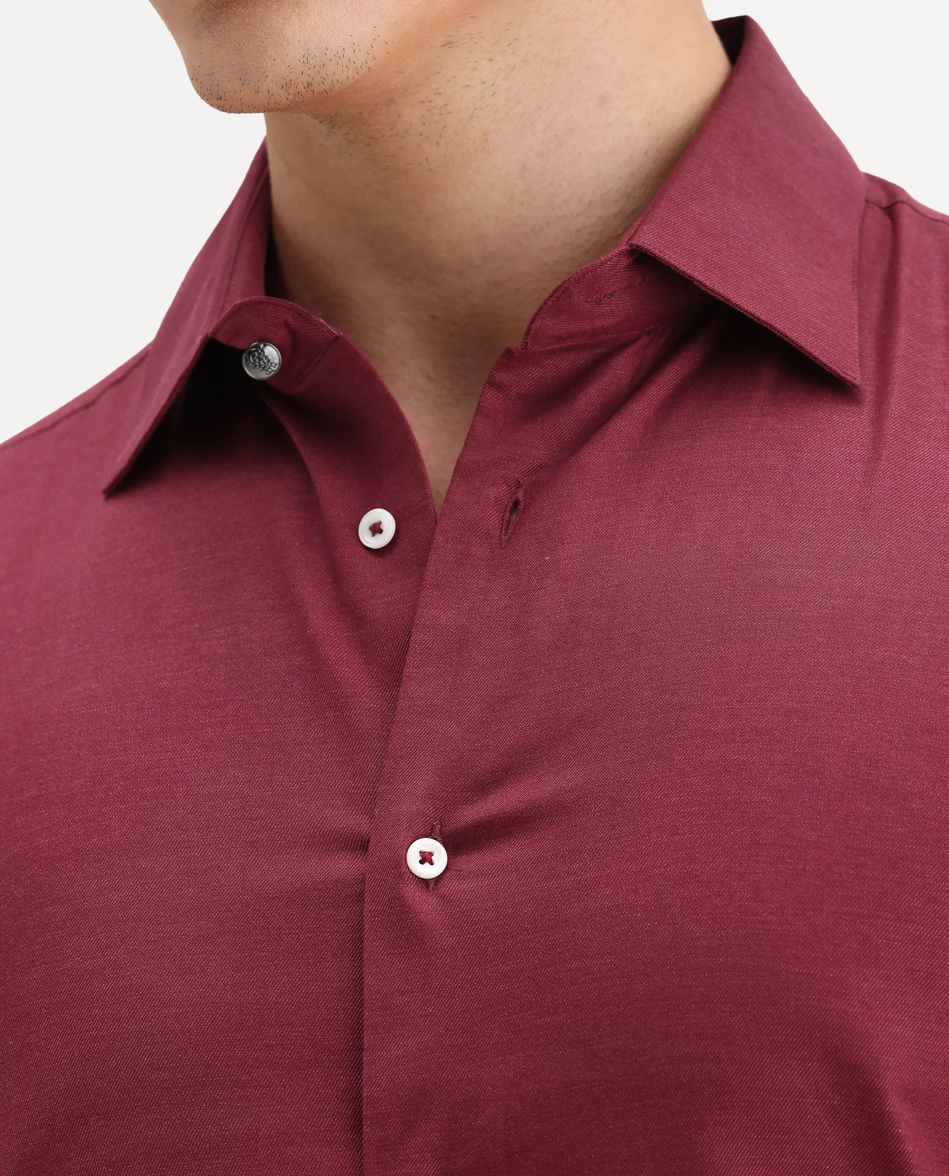 Rare Rabbit Men's Forde Red Cotton Plain Regular Fit Full Sleeve Collared Shirt