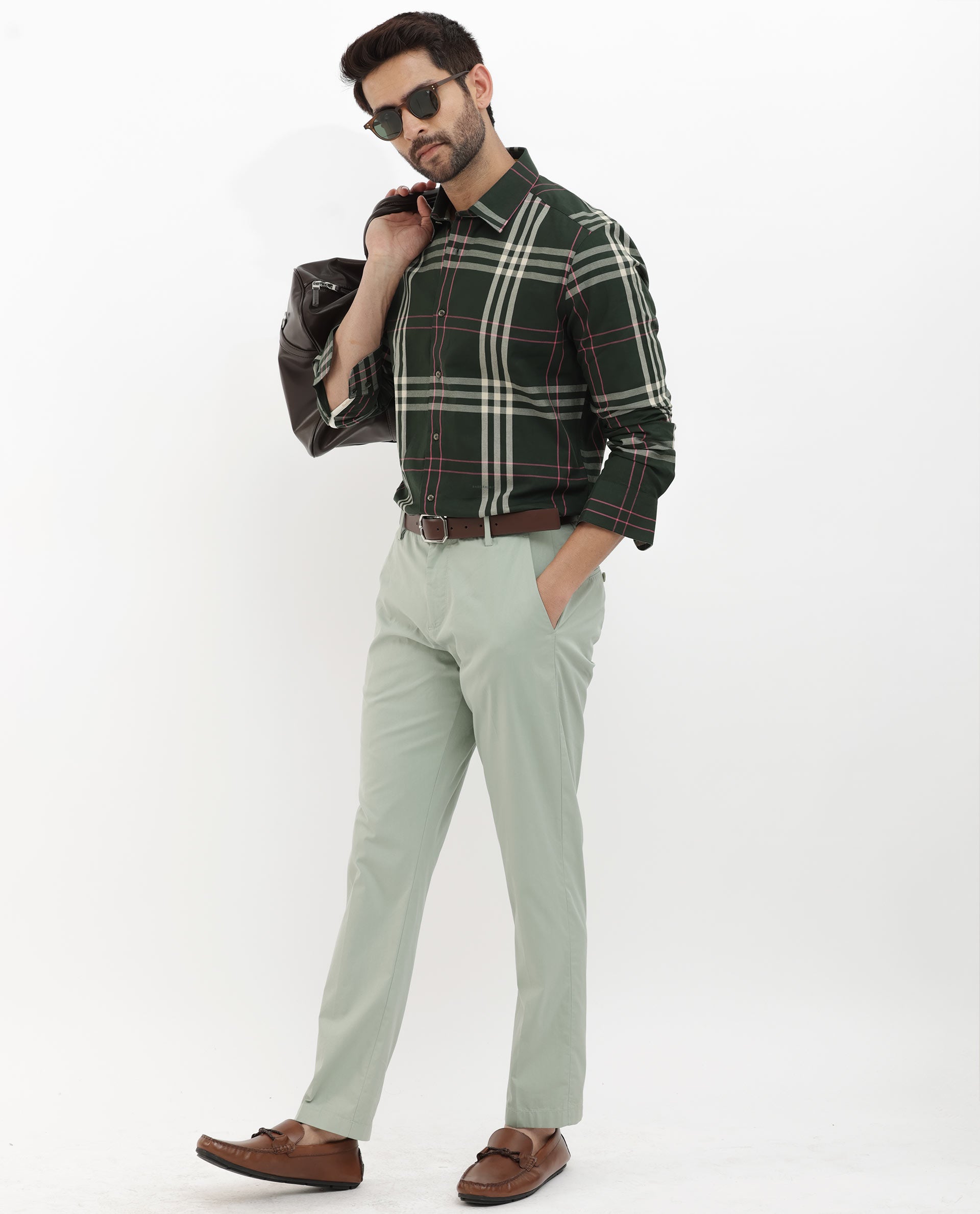 Rare Rabbit Mens Forman Dark Green Full Sleeve Cotton Checks Print Shirt