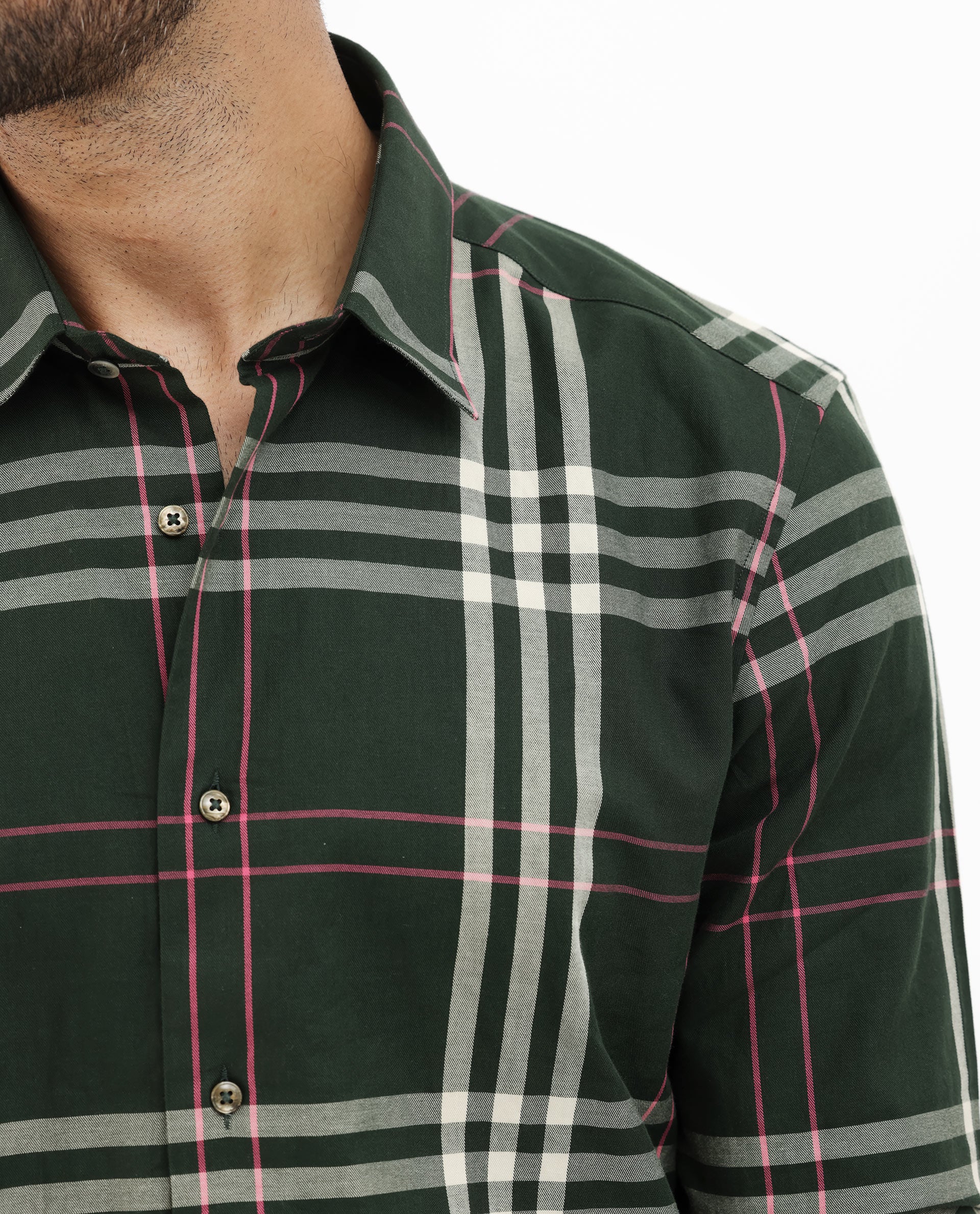 Rare Rabbit Mens Forman Dark Green Full Sleeve Cotton Checks Print Shirt