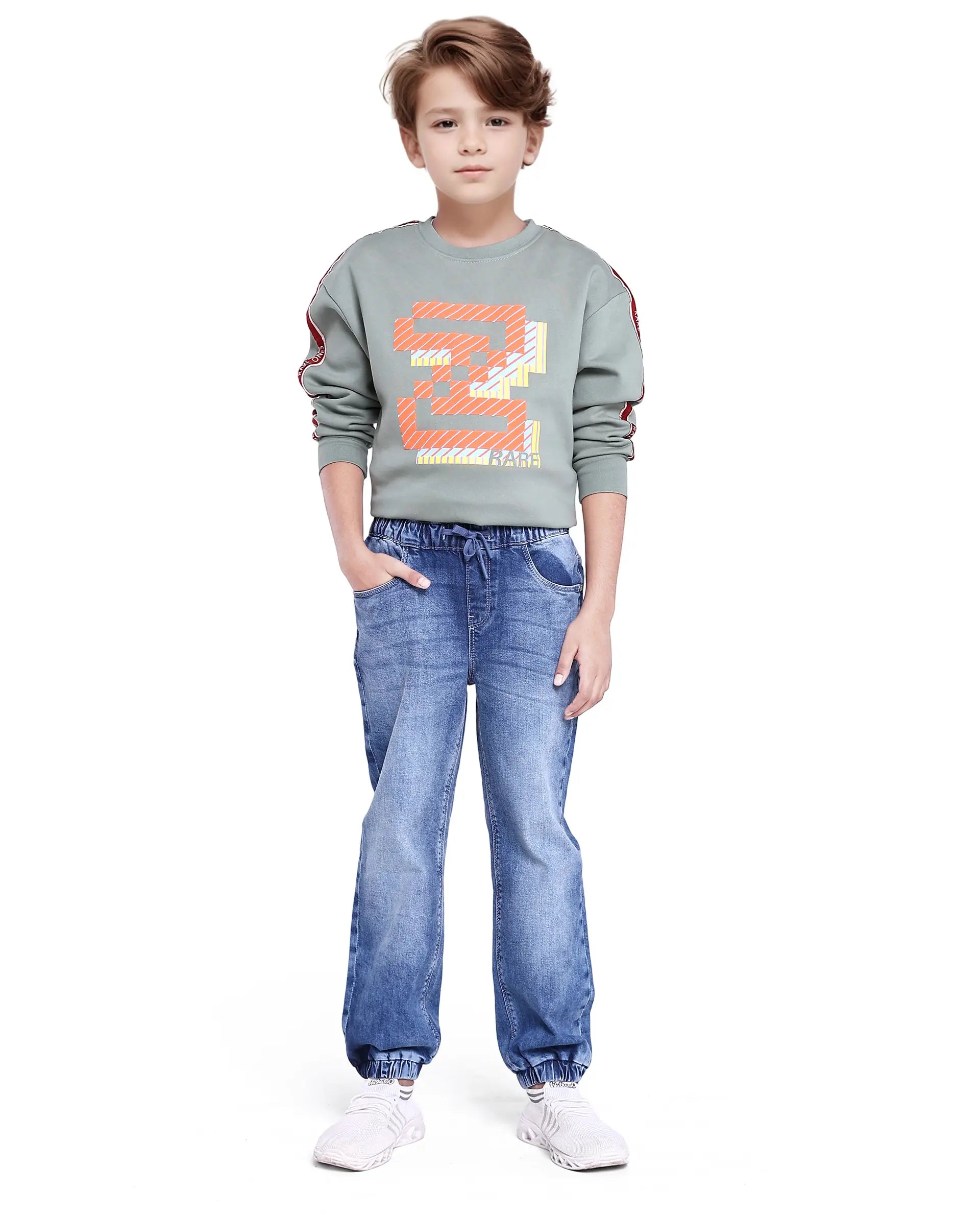 Rare Ones Kids Fox Light Blue Cotton Solid Slim Fit Denim Pant