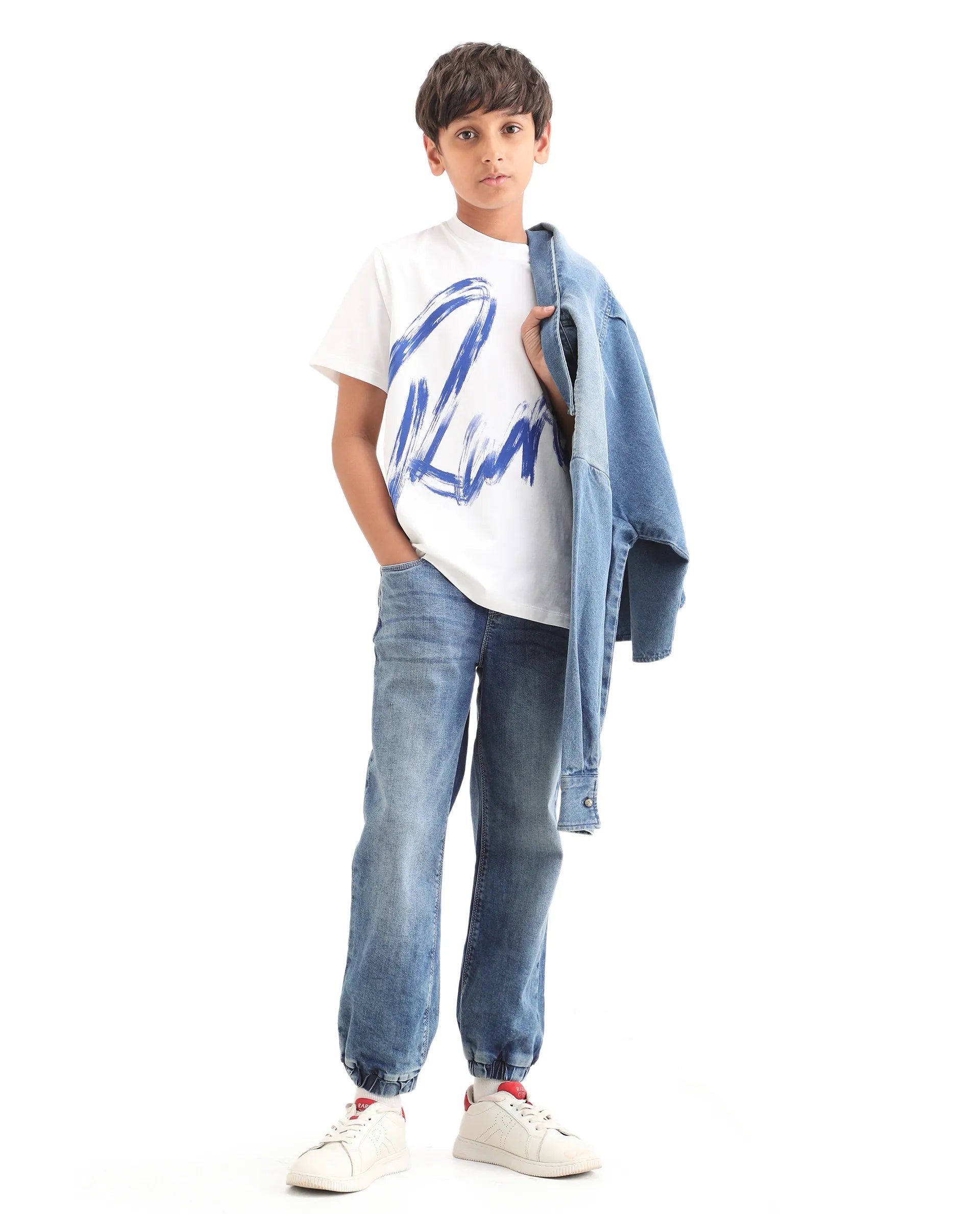 Rare Ones Kids Fox Light Blue Cotton Solid Slim Fit Denim Pant