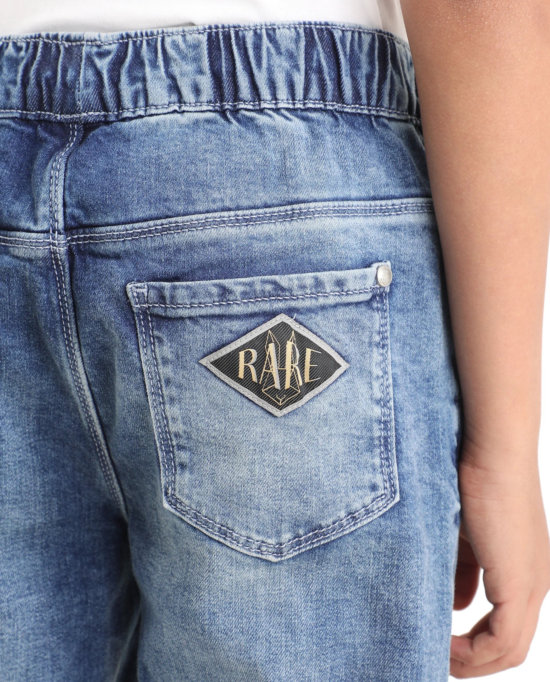 Rare Ones Kids Fox Light Blue Cotton Solid Slim Fit Denim Pant