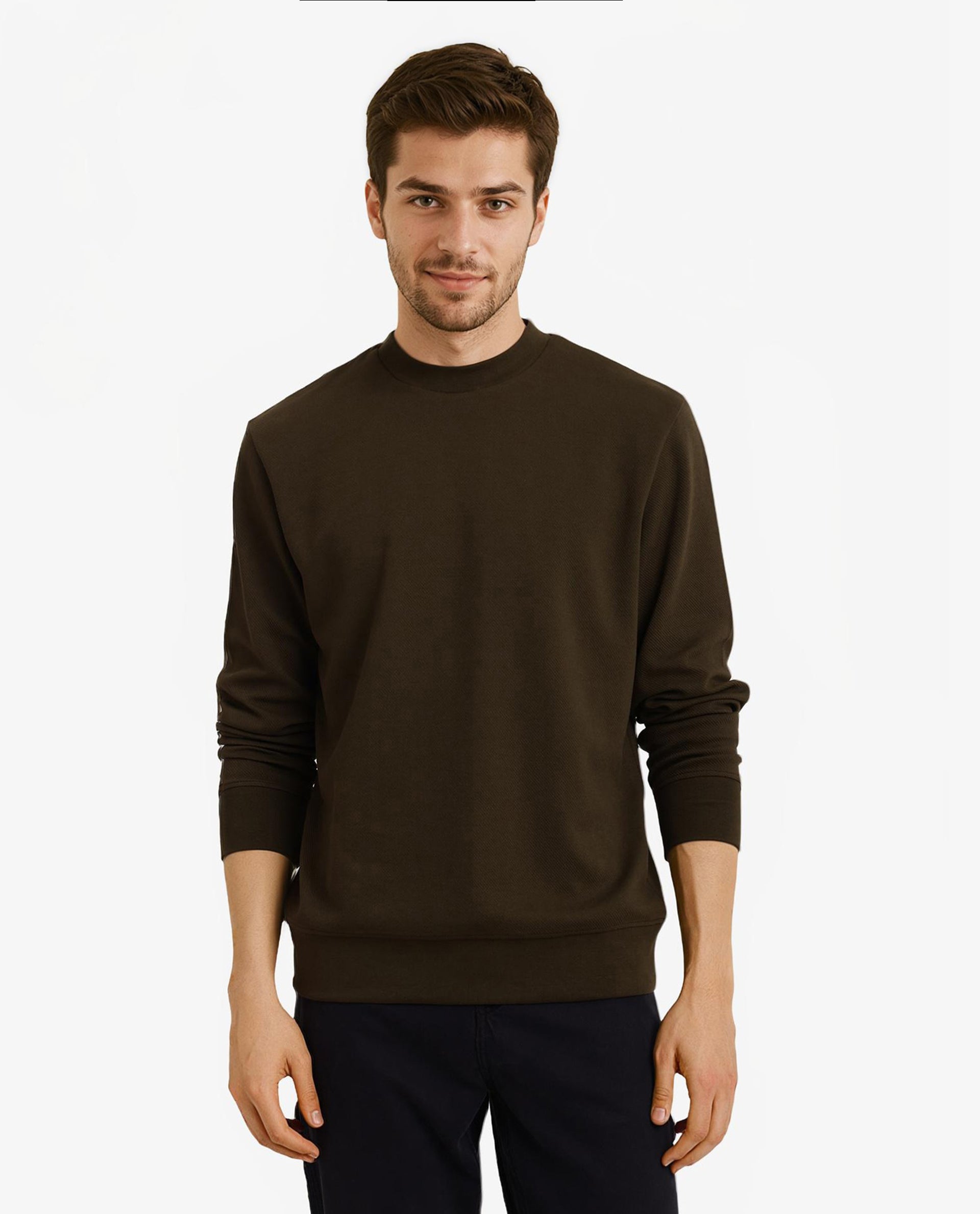 Rare Rabbit Men Foy Olive Cotton Fabric Full Sleeve Crew Neck Regular Fit Cavalry Twill Plain Sweatshirt