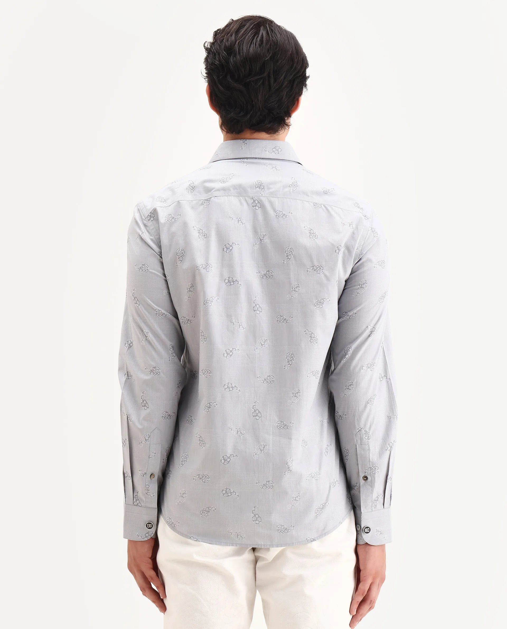 Rare Rabbit Men's Frab Grey Cotton Blend Spread Collar Regular Fit Checked Shirt