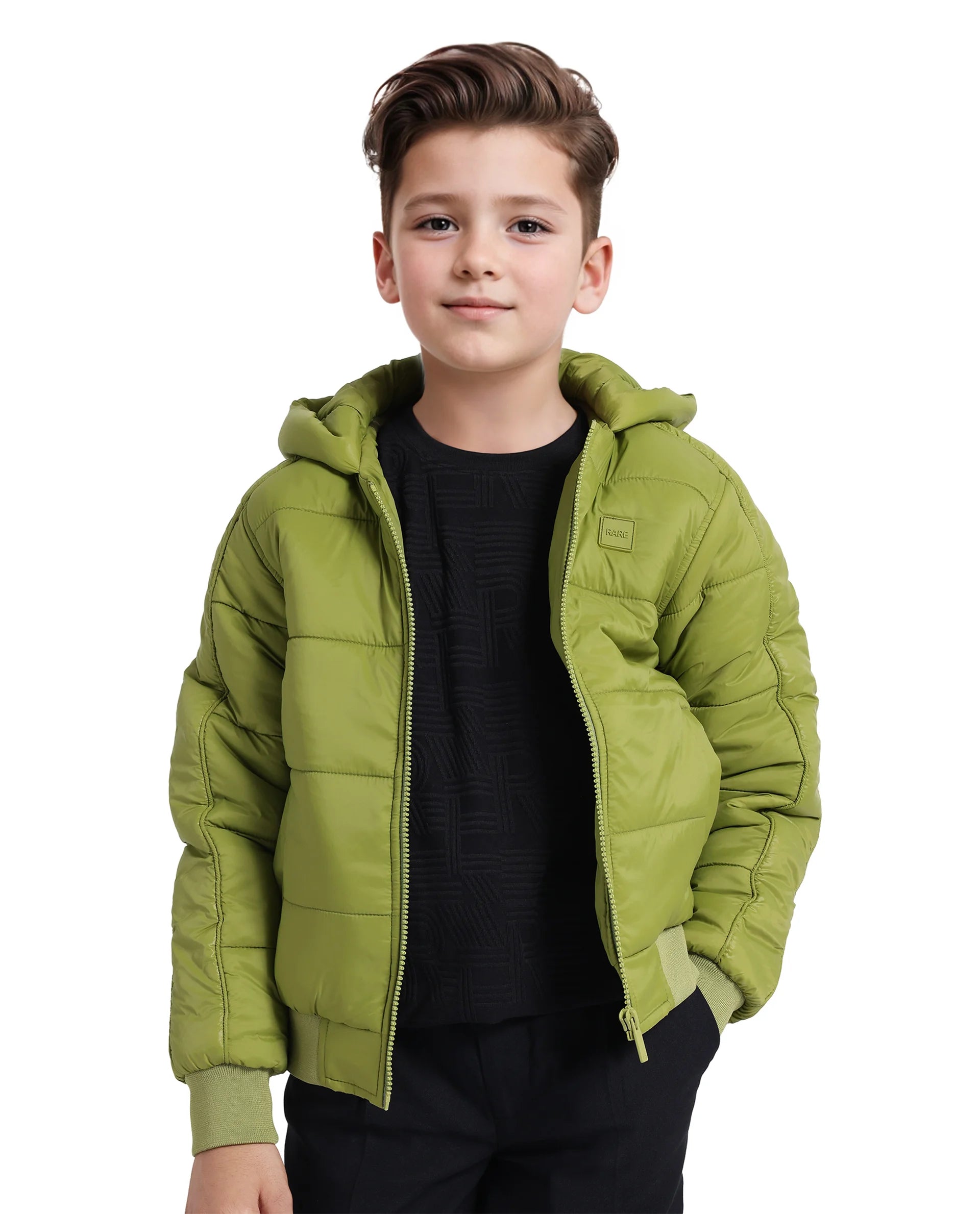 Rare Ones Kids Frant Flouroscent Green Nylon Full Sleeve Solid Jacket