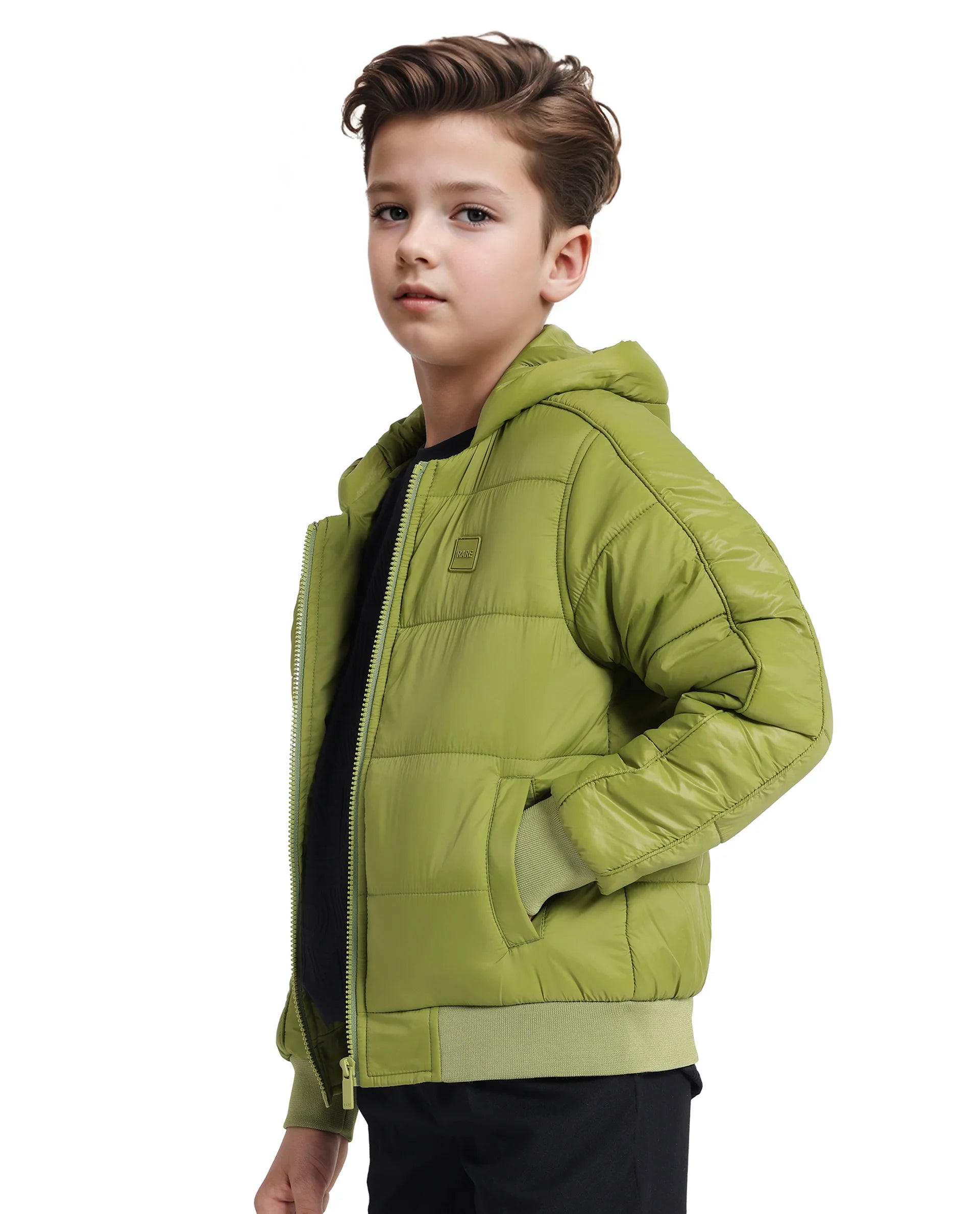 Rare Ones Kids Frant Flouroscent Green Nylon Full Sleeve Solid Jacket