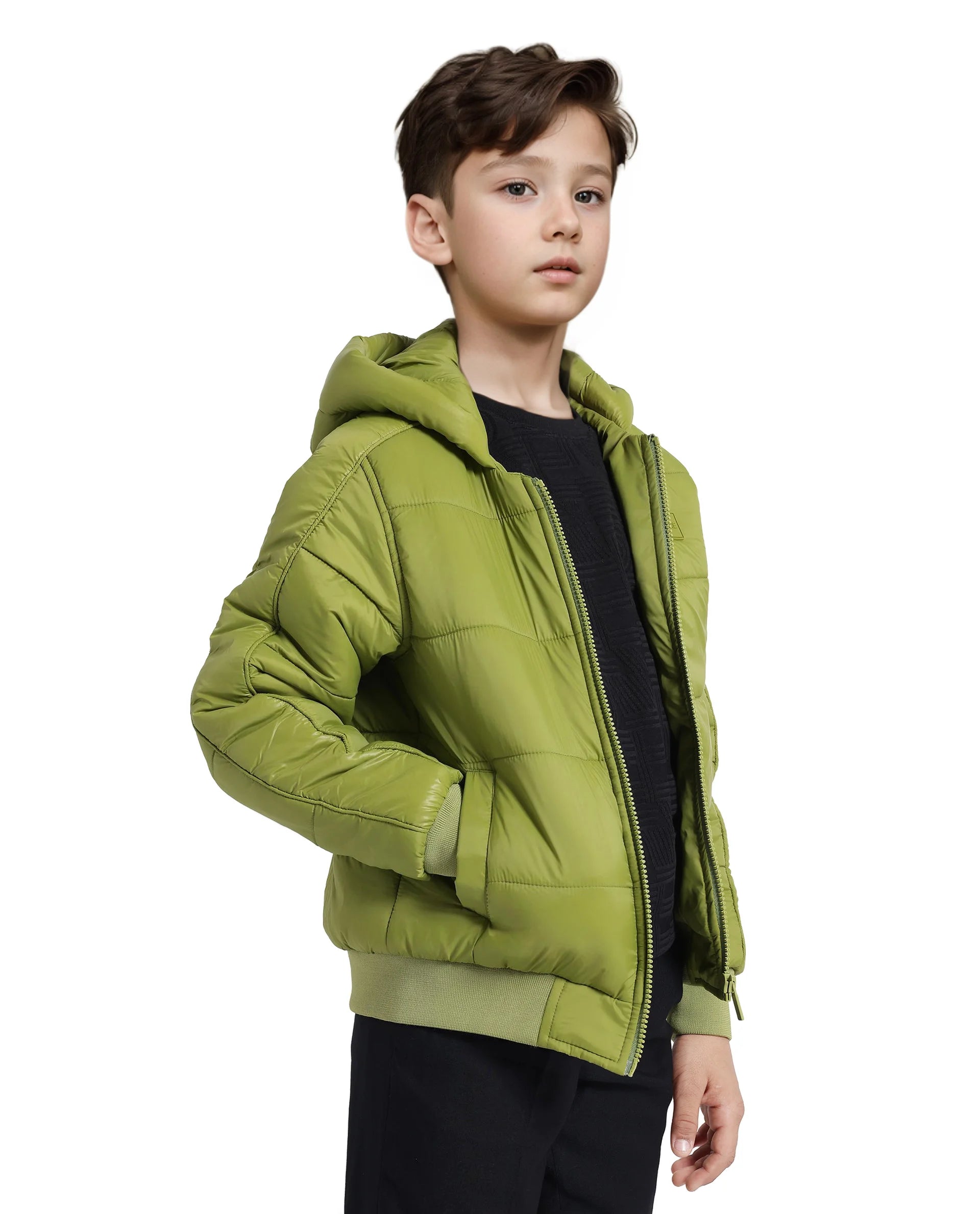 Rare Ones Kids Frant Flouroscent Green Nylon Full Sleeve Solid Jacket