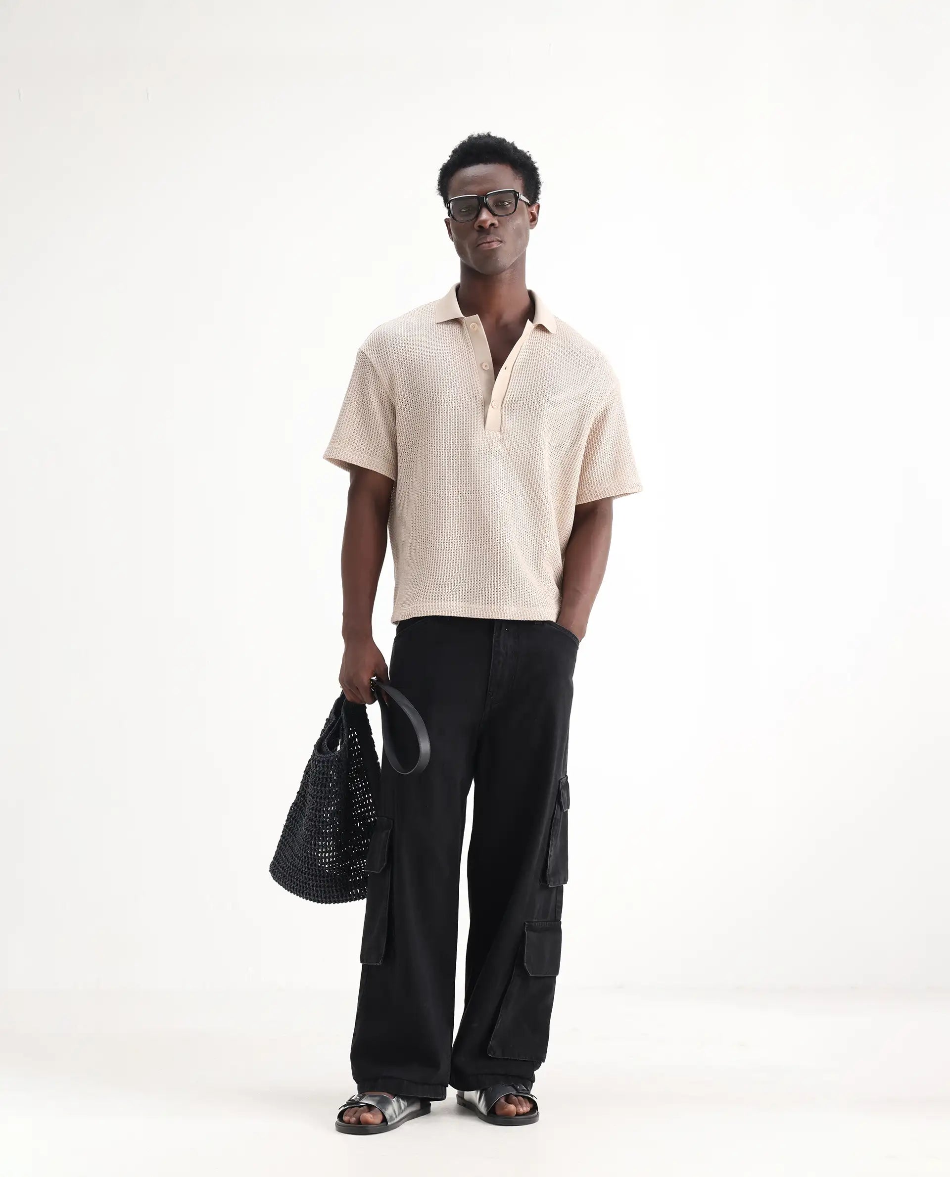 Rare Rabbit Men's Freks Black Cotton Plain Baggy Fit Jeans