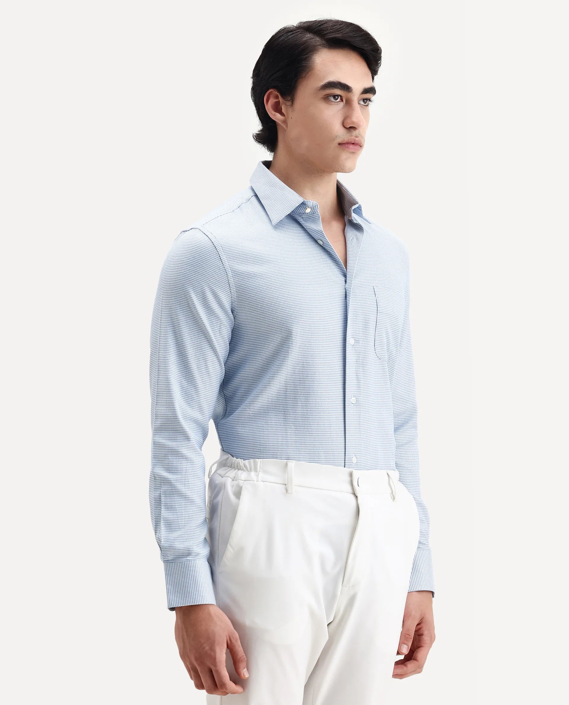 Rare Rabbit Men's Fresno Blue Cotton Dobby Print Regular Fit Full Sleeve Collared Shirt