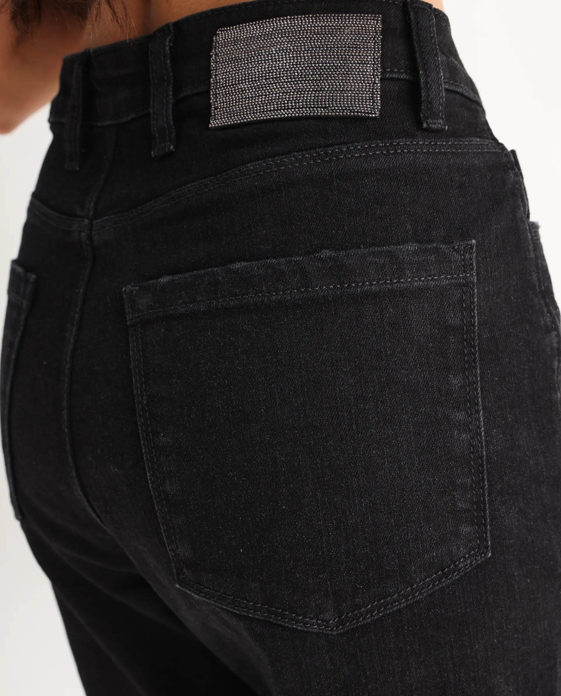 Rareism Women's Frita Black Cotton Blend Plain Ankle Length Effortless Wide Jeans