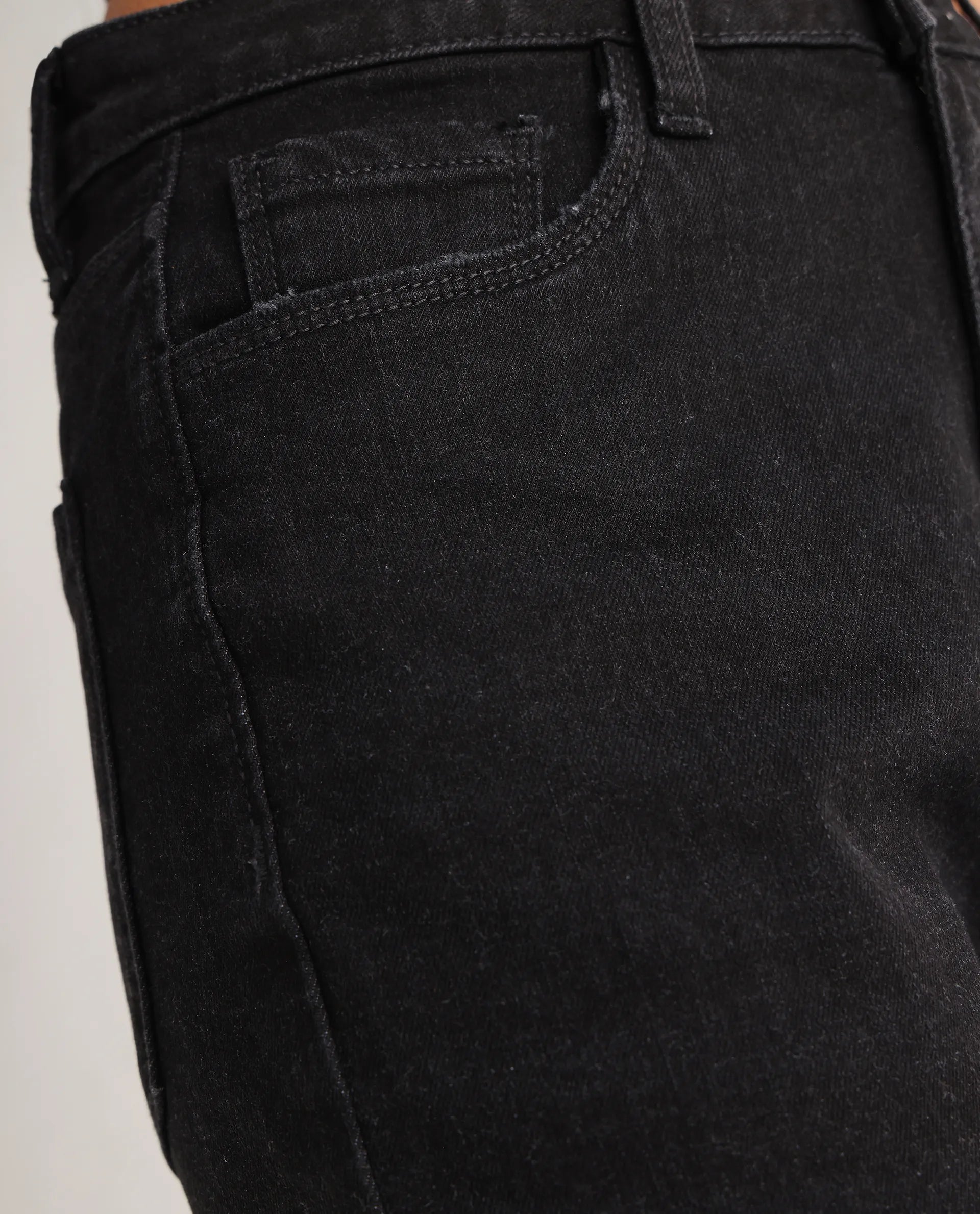 Rareism Women's Frita Black Cotton Blend Plain Ankle Length Effortless Wide Jeans