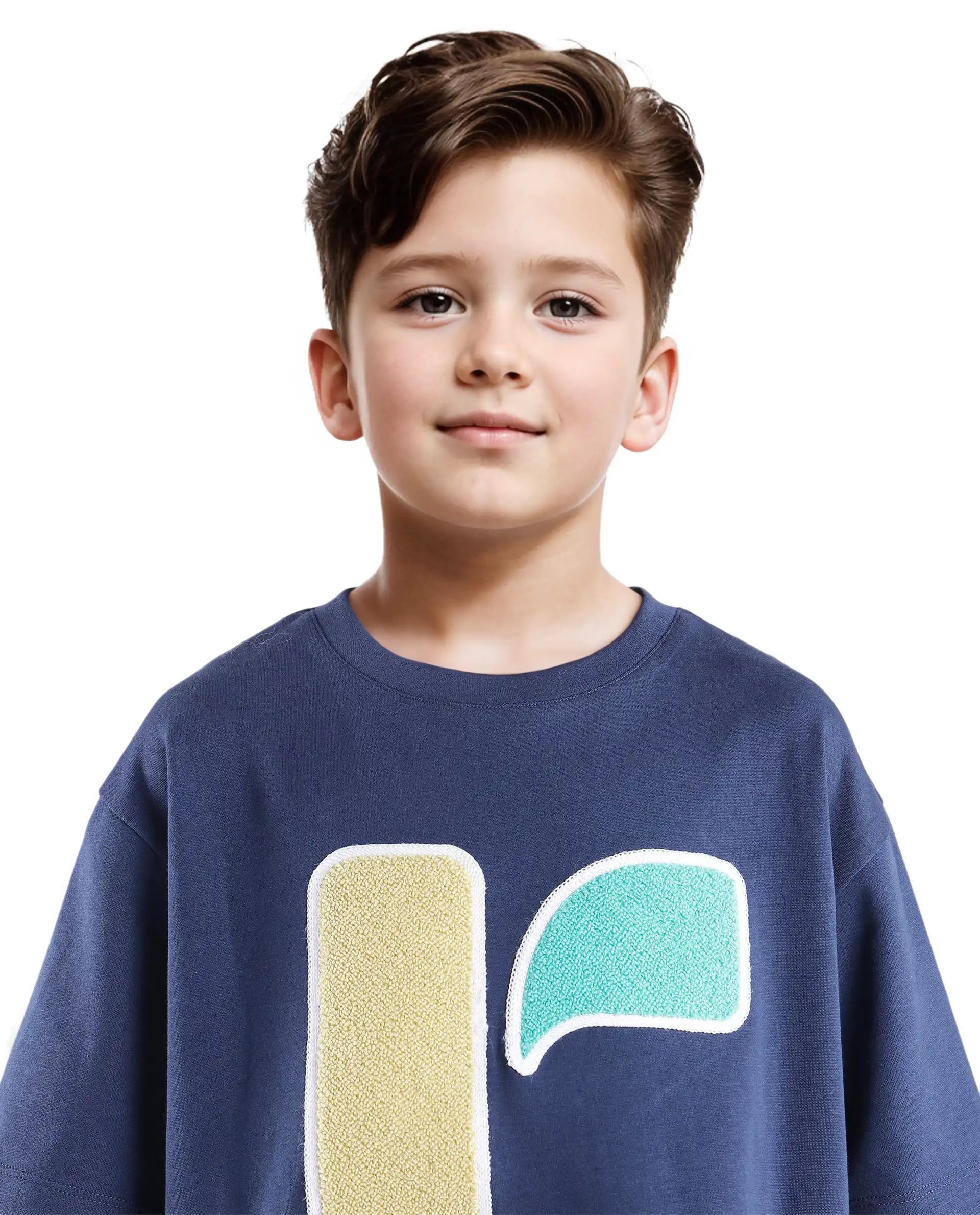 Rare Ones Kids Frodo Navy Cotton Poly Short Sleeve Crew Neck Towel Embroidery T-Shirt