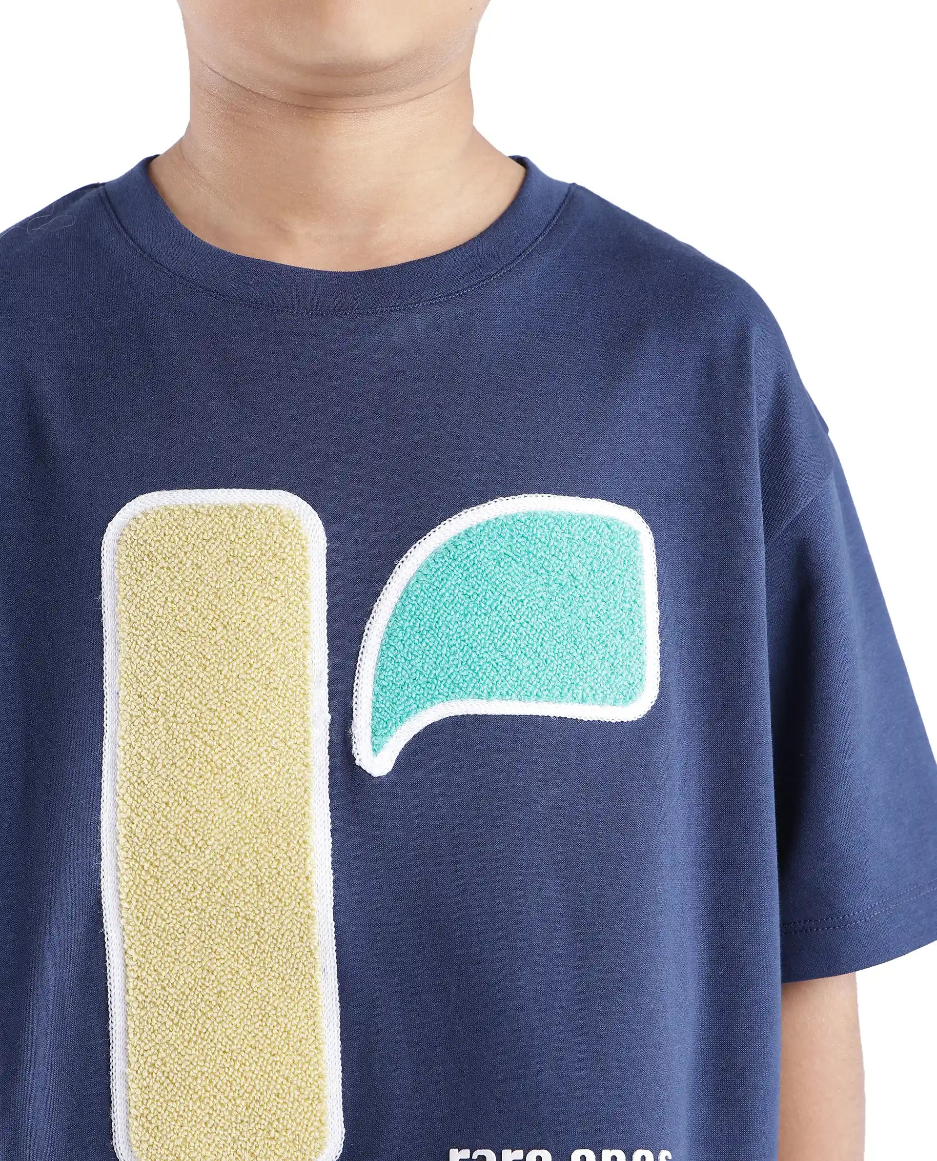 Rare Ones Kids Frodo Navy Cotton Poly Short Sleeve Crew Neck Towel Embroidery T-Shirt