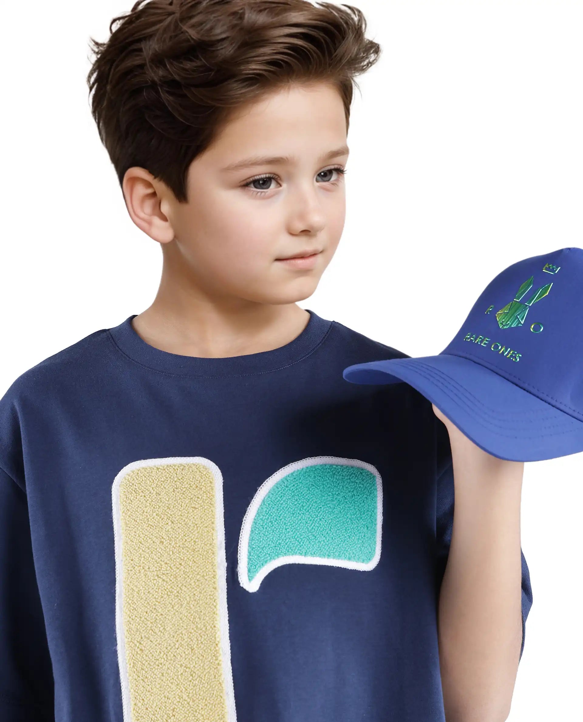 Rare Ones Kids Frodo Navy Cotton Poly Short Sleeve Crew Neck Towel Embroidery T-Shirt