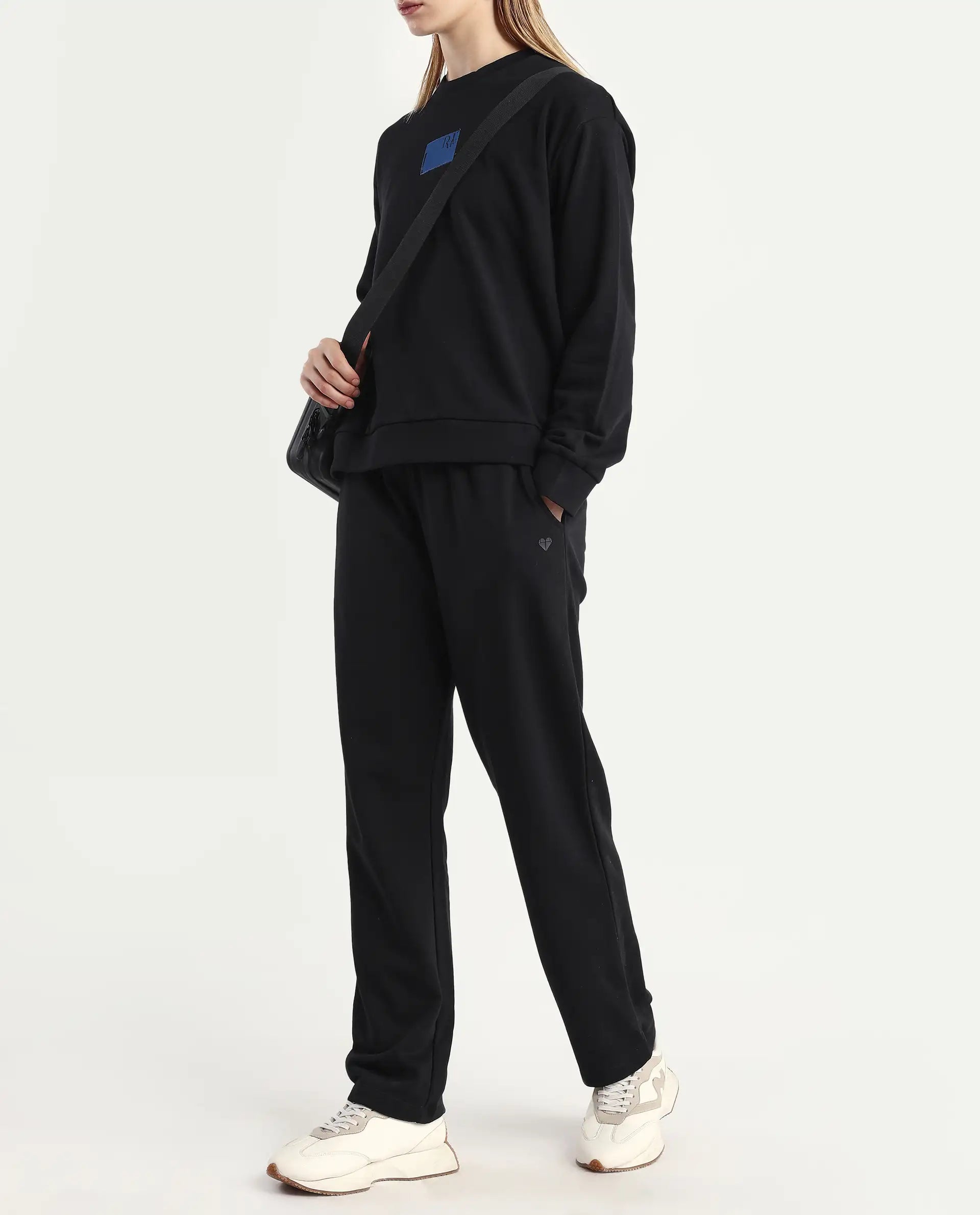 Rareism Women's Fronk Black Polyester Blend Plain Ankle Length Tailored Track Pant