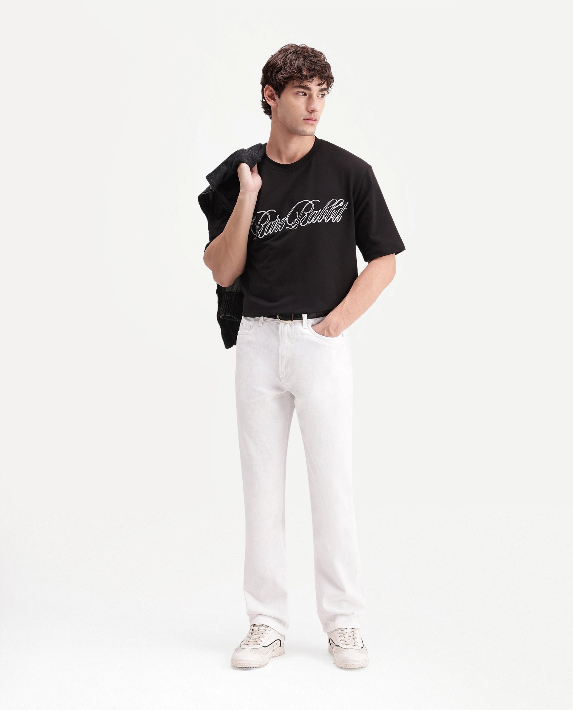 Rare Rabbit Men's Frost-26 Primary White Cotton Morris Regular Plain Jeans