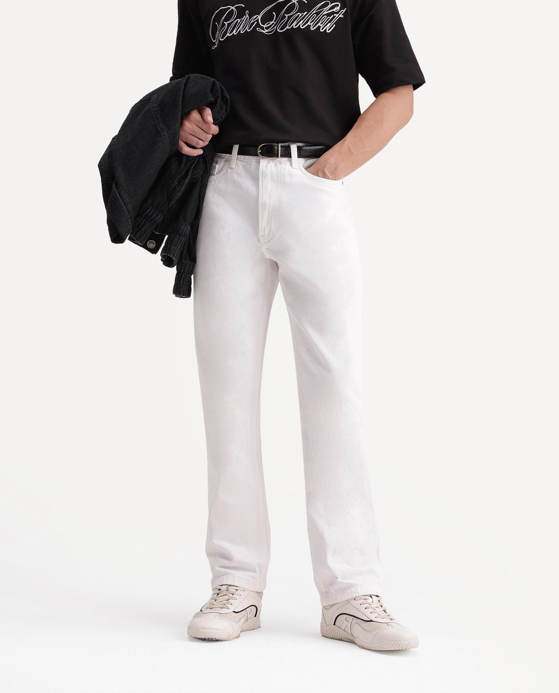 Rare Rabbit Men's Frost-26 Primary White Cotton Morris Regular Plain Jeans