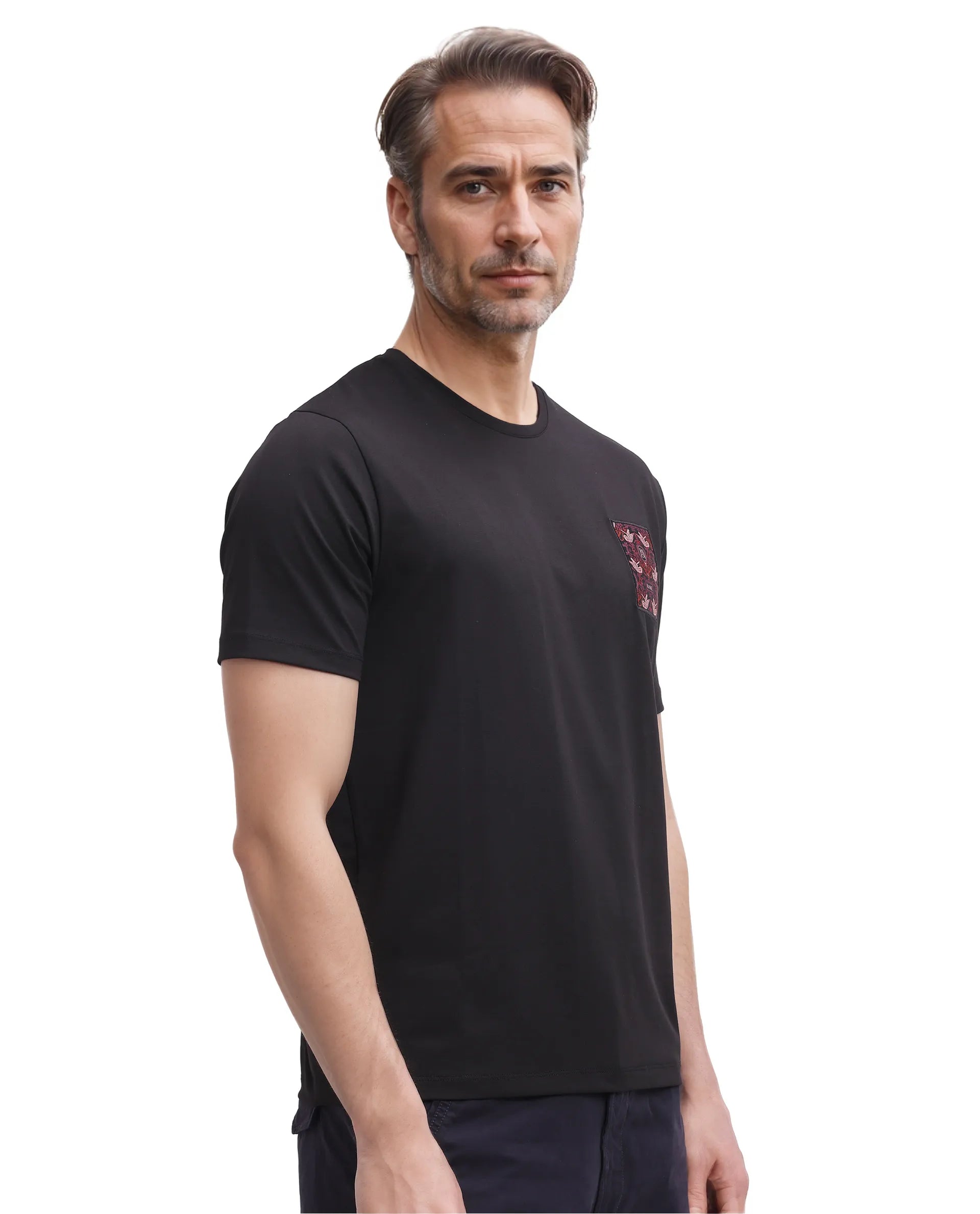 Rare Rabbit Men Frovik Black Short Sleeve Crew Neck Label Print T-Shirt