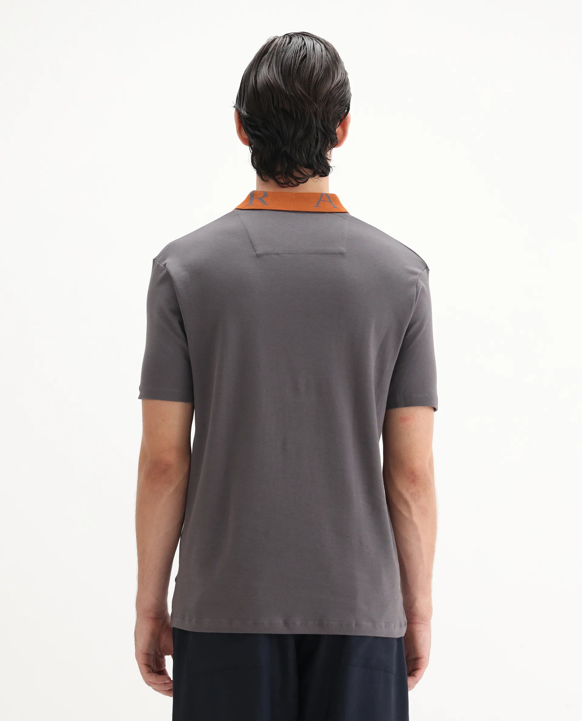 Rare Rabbit Men's Frow Grey Cotton Plain Regular Fit Half Sleeve Polo