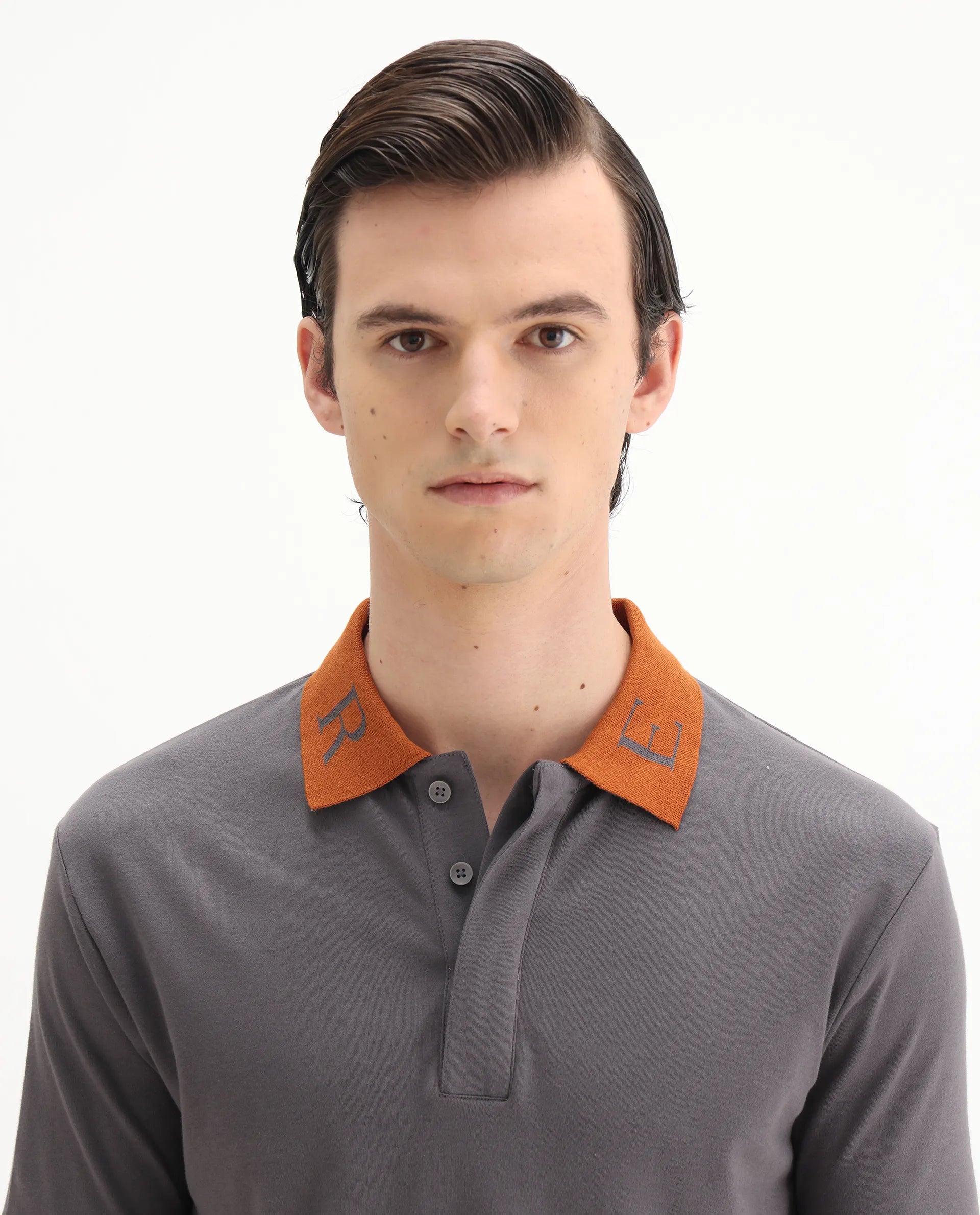 Rare Rabbit Men's Frow Grey Cotton Plain Regular Fit Half Sleeve Polo