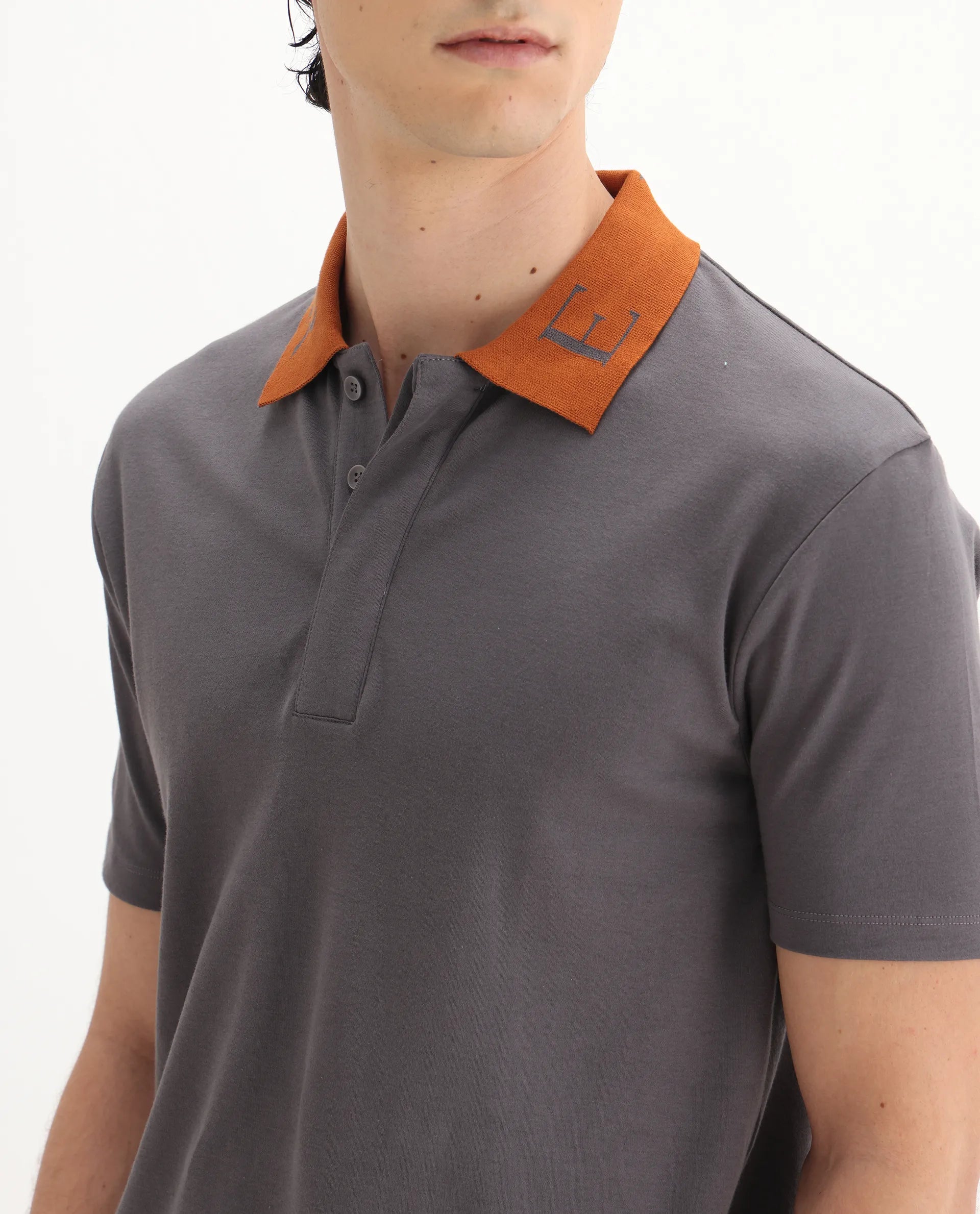 Rare Rabbit Men's Frow Grey Cotton Plain Regular Fit Half Sleeve Polo