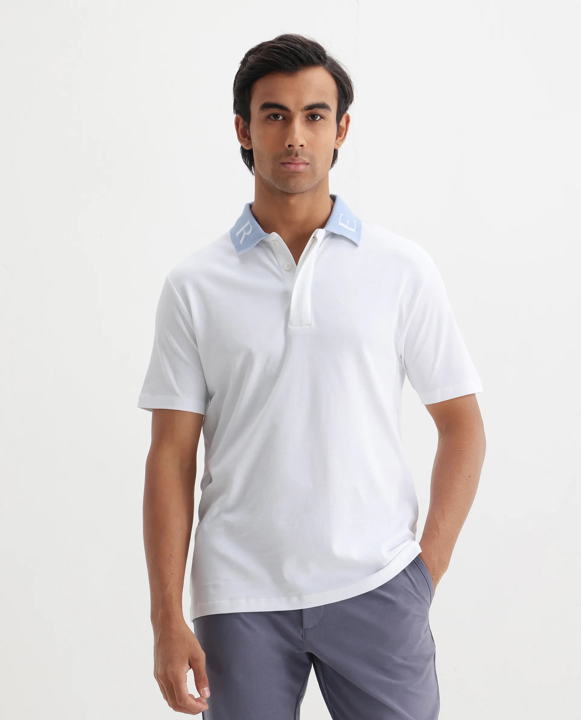Rare Rabbit Men's Frow White Cotton Plain Regular Fit Half Sleeve Polo