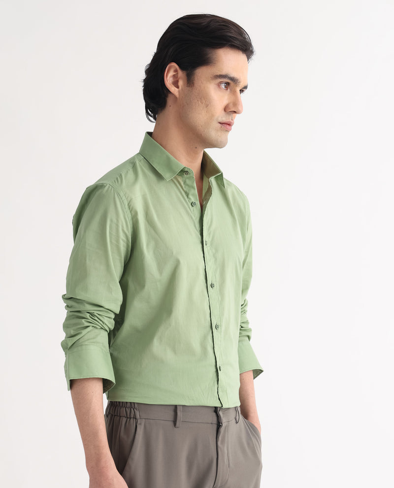 Rare Rabbit Men's Fullslee Green Cotton Fabric Full Sleeves Solid Shirt