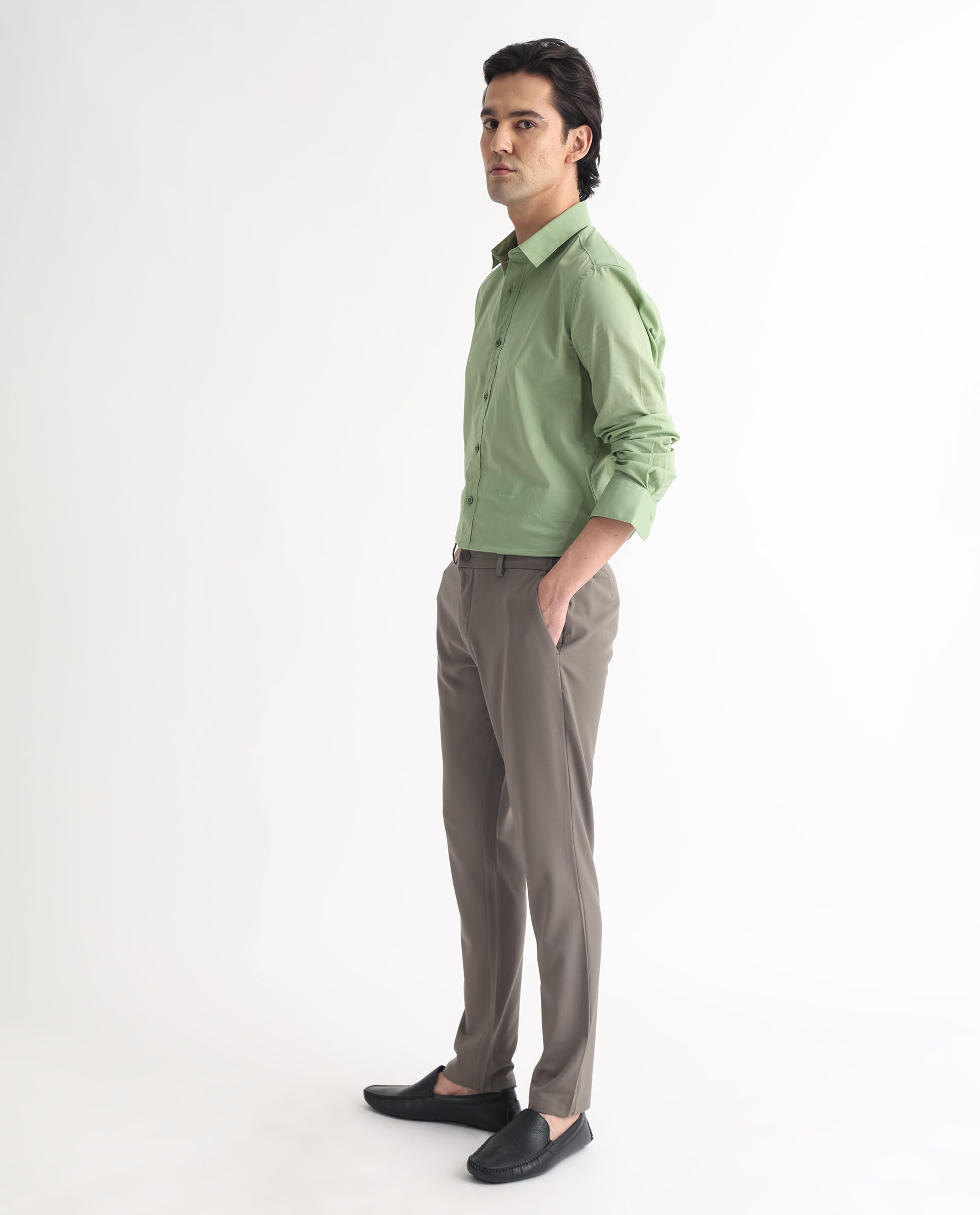 Rare Rabbit Men's Fullslee Green Cotton Fabric Full Sleeves Solid Shirt