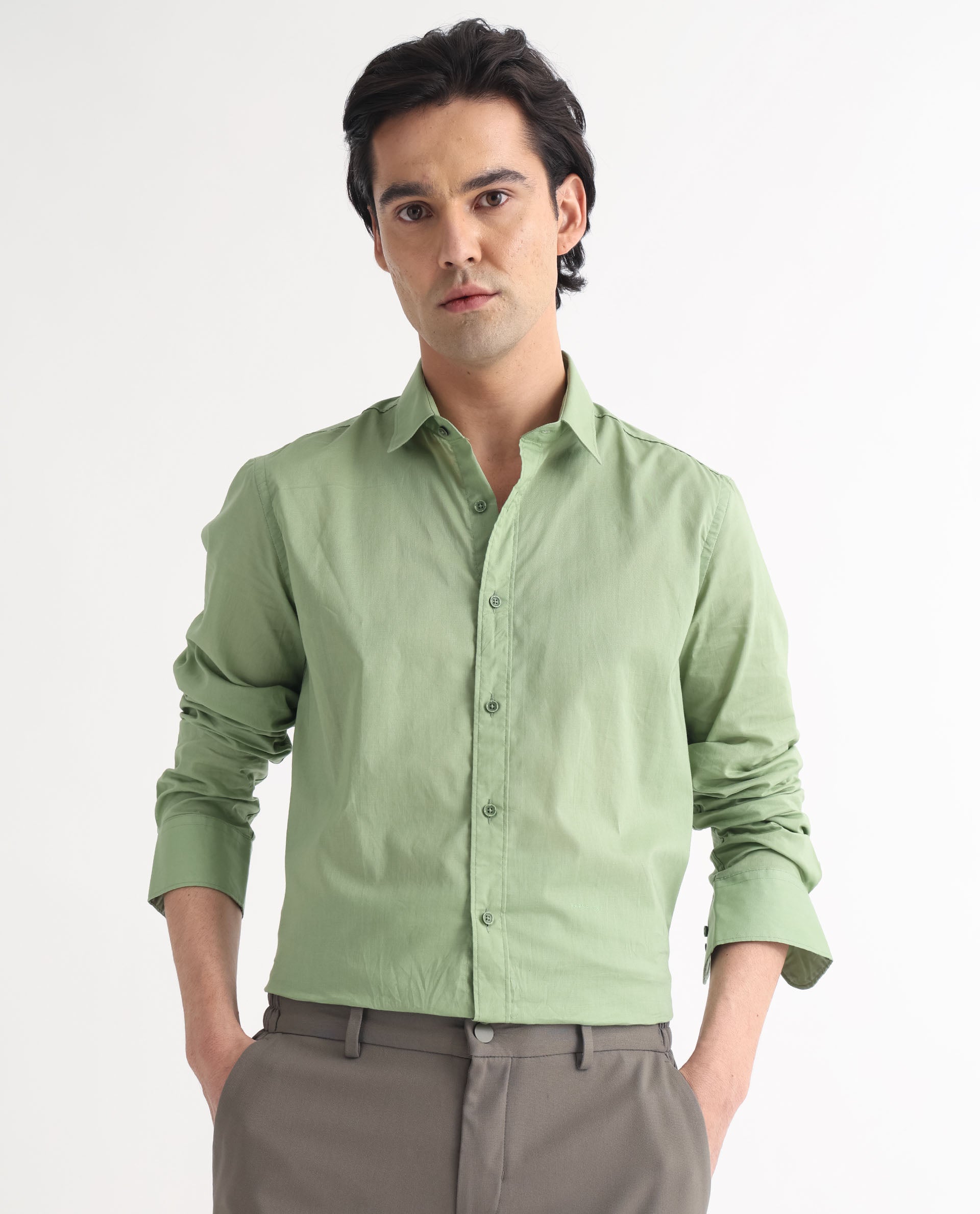 Rare Rabbit Men's Anzio Green Cotton Fabric Full Sleeves Striped Shirt