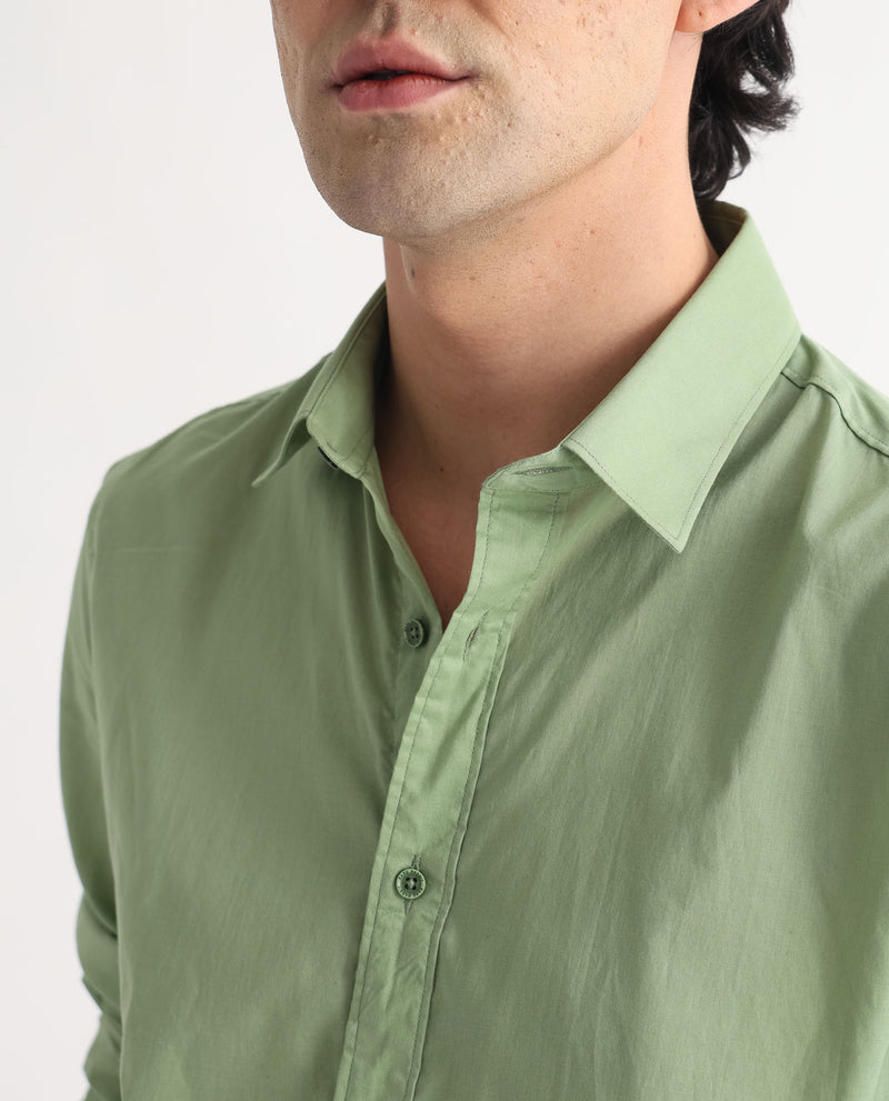 Rare Rabbit Men's Fullslee Green Cotton Fabric Full Sleeves Solid Shirt