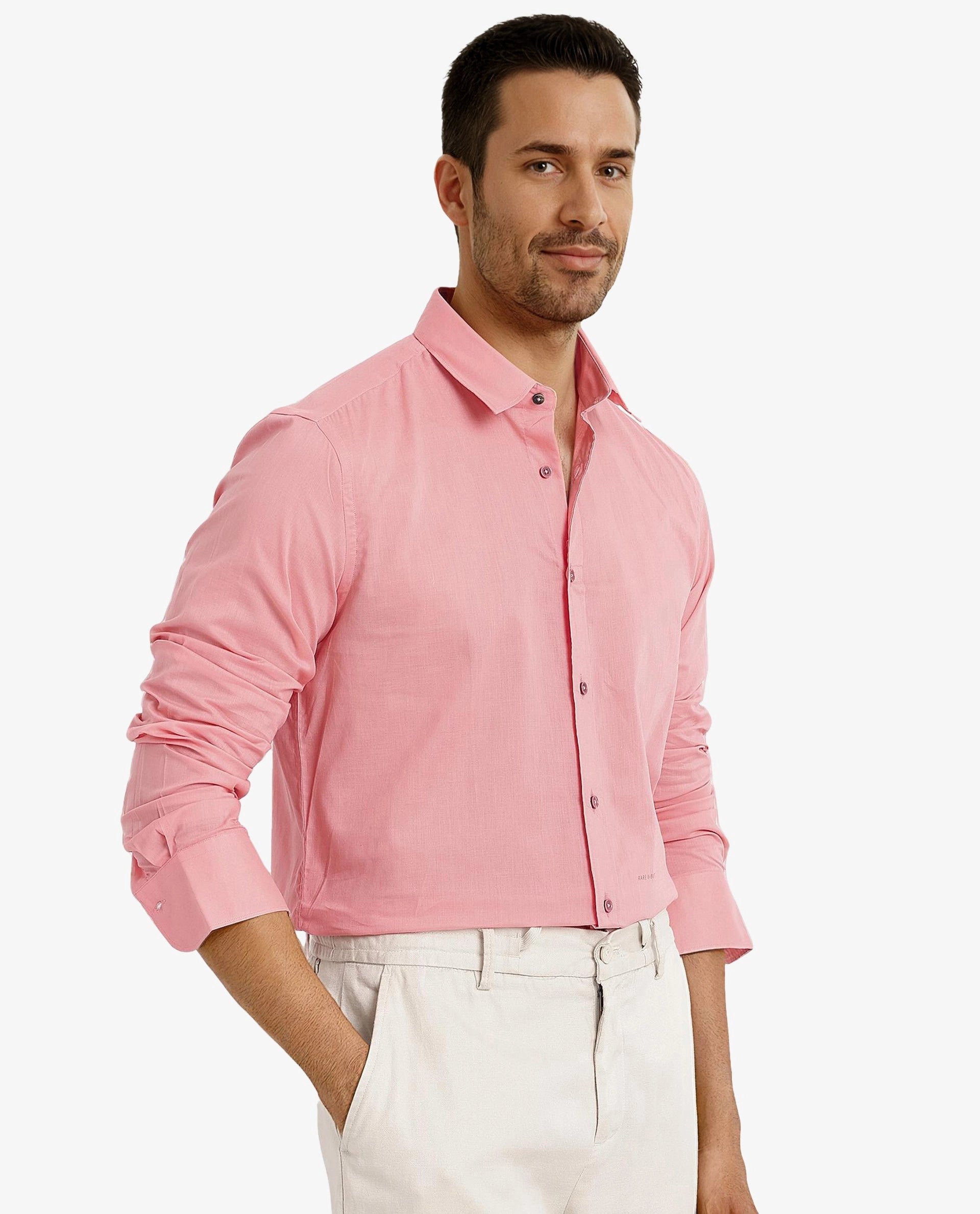 Rare Rabbit Men's Fullslee Coral Cotton Fabric Full Sleeves Solid Shirt