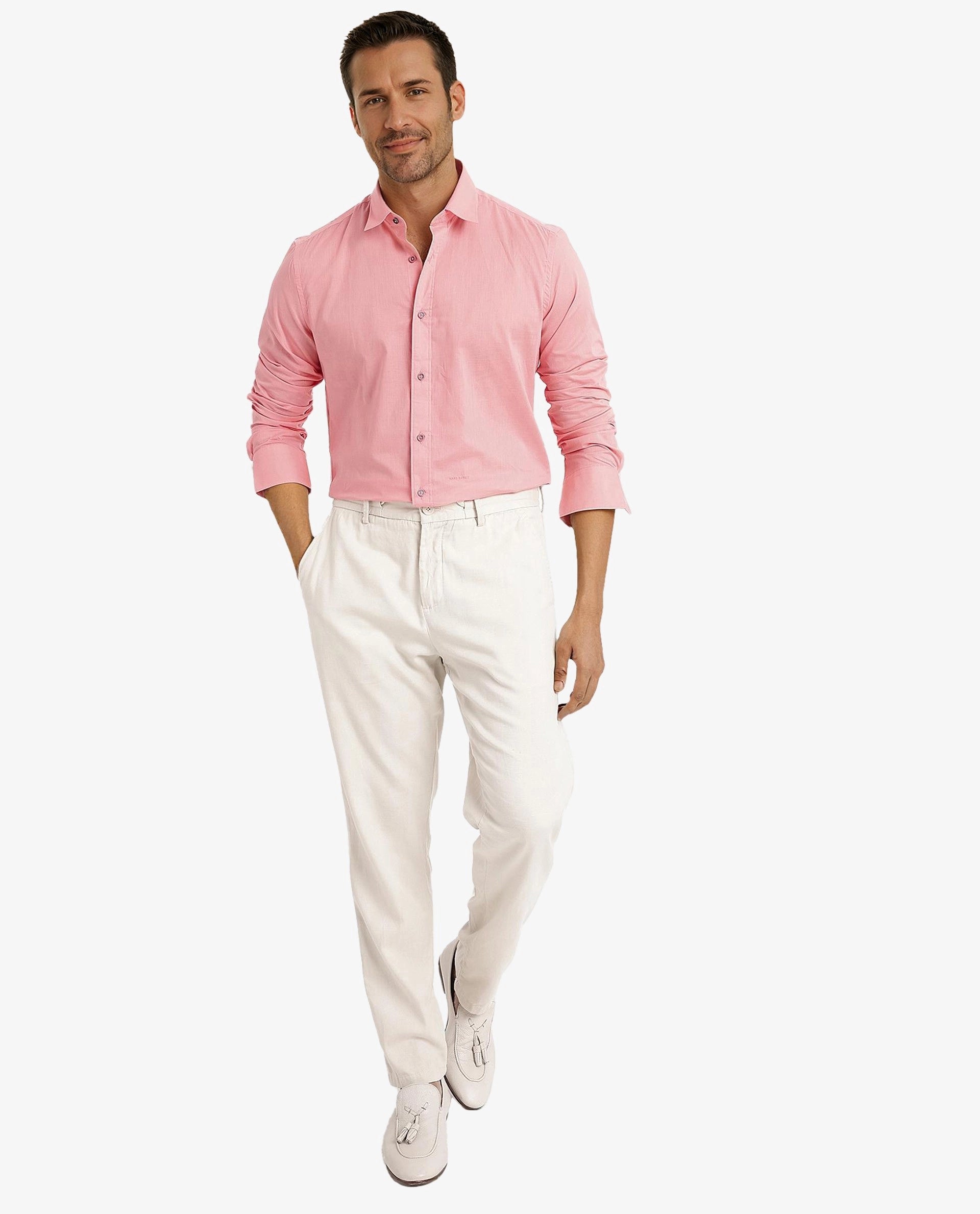 Rare Rabbit Men's Fullslee Coral Cotton Fabric Full Sleeves Solid Shirt